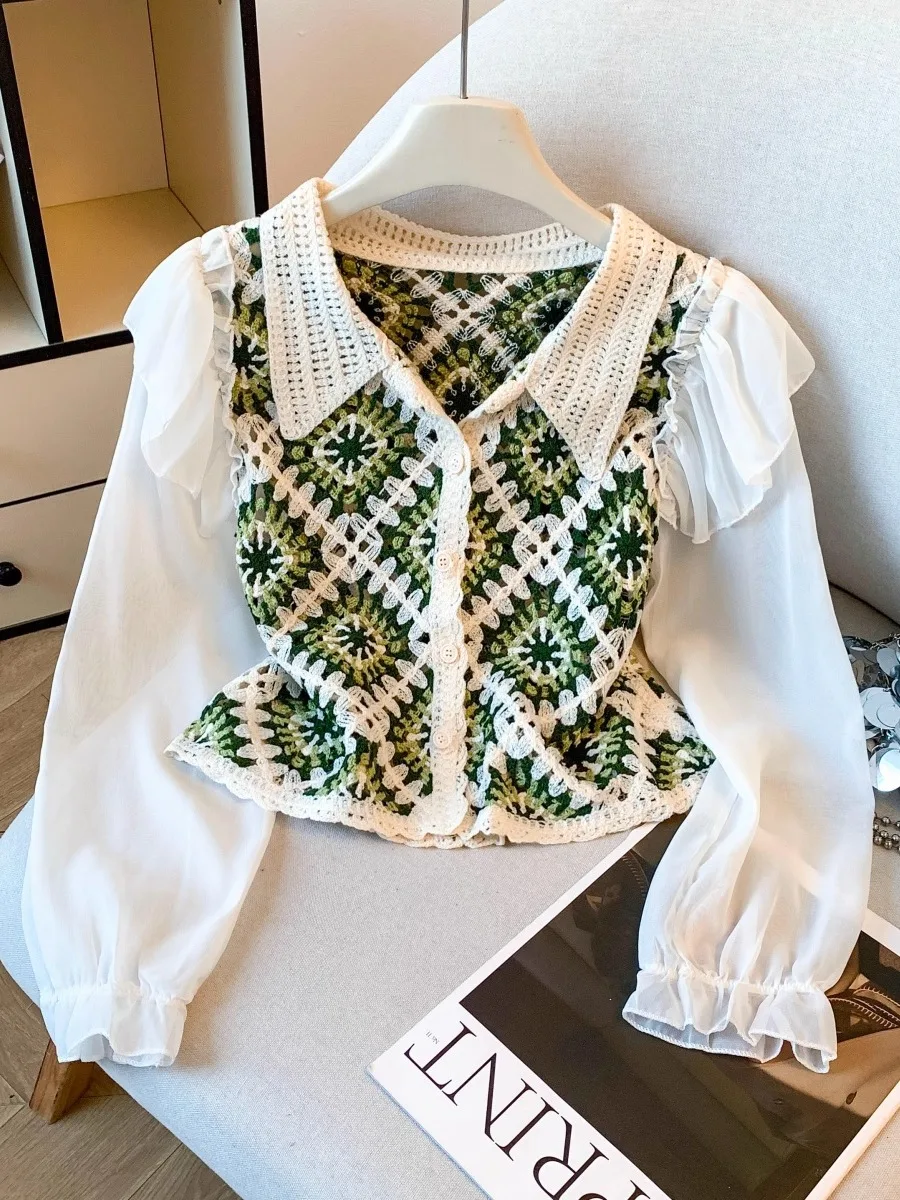 Green Hollow out Design Chiffon Lantern Sleeve Shirt Women's Loose Short Sweet Style Top Fashionable Open Cardigan
Green Hollow out Design Chiffon Lantern Sleeve Shirt Women's Loose Short Sweet Style Top Fashionable Open Cardigan