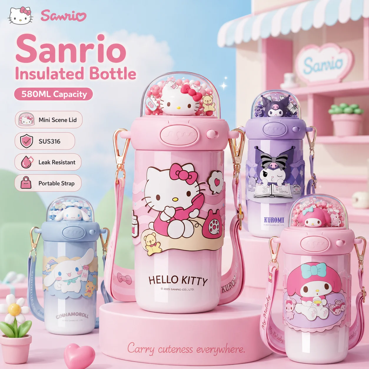 580ML Sanrio Insulated Water Bottle Stainless Steel Cartoon Straw Thermos Cup Portable Leakproof Vacuum Flask With Shoulder Stra
580ML Sanrio Insulated Water Bottle Stainless Steel Cartoon Straw Thermos Cup Portable Leakproof Vacuum Flask With Shoulder Stra