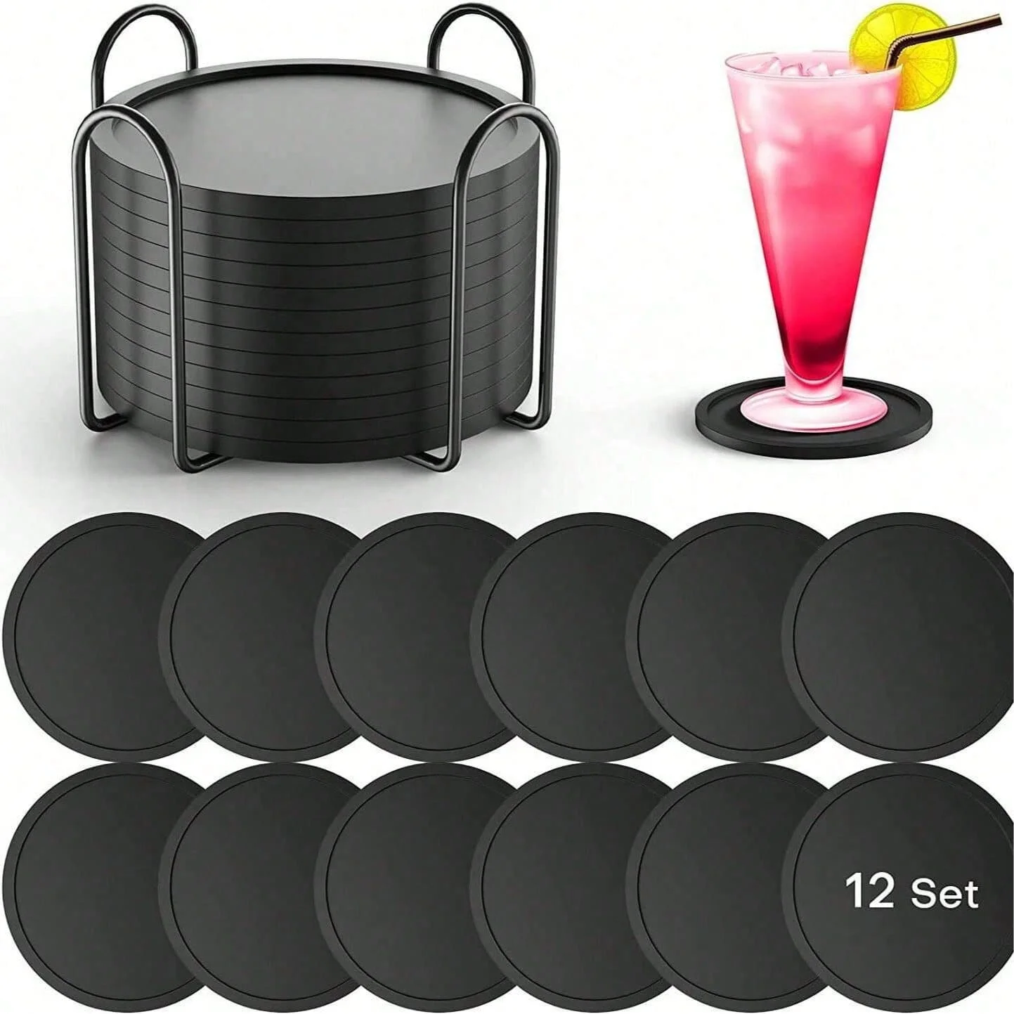 12pcs Silicone Coaster Set With Holder - Non-Slip Heat-Resistant Drink Mats For Wood, Glass, Stone Tabletops - Durable Kitchen & Dining Accessories, No Electricity Needed, Minimalist Design, Easy To Clean, Protect Surfaces From Coffee, Tea And Other Bever
12pcs Silicone Coaster Set With Holder - Non-Slip Heat-Resistant Drink Mats For Wood, Glass, Stone Tabletops - Durable Kitchen & Dining Accessories, No Electricity Needed, Minimalist Design, Easy To Clean, Protect Surfaces From Coffee, Tea And Other Bever