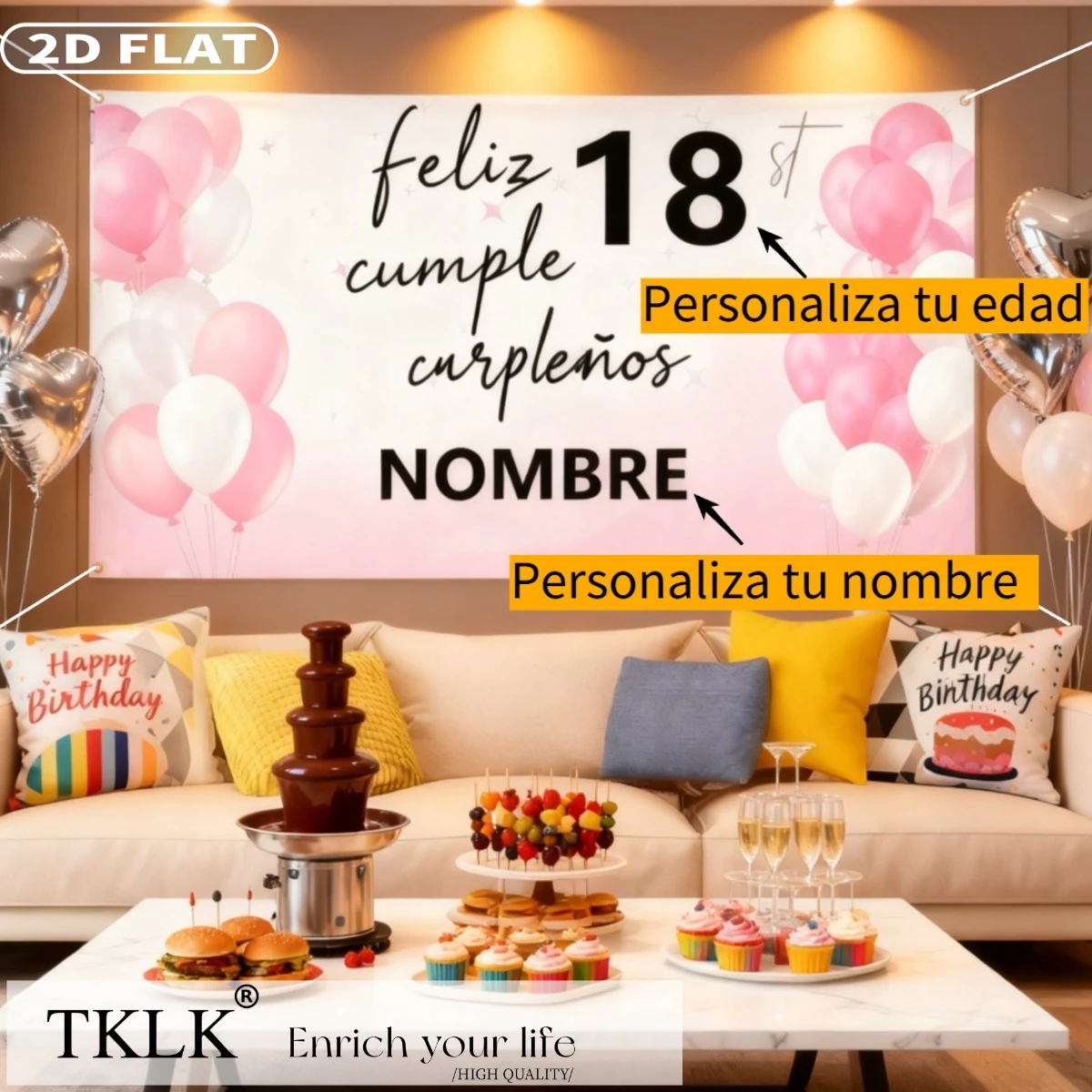 Personalized Spanish Birthday with Name & Age - "Feliz Cumpleaños" Text, Polyester Decor, Ideal for Party & Home Wall Banner
Personalized Spanish Birthday with Name & Age - "Feliz Cumpleaños" Text, Polyester Decor, Ideal for Party & Home Wall Banner
