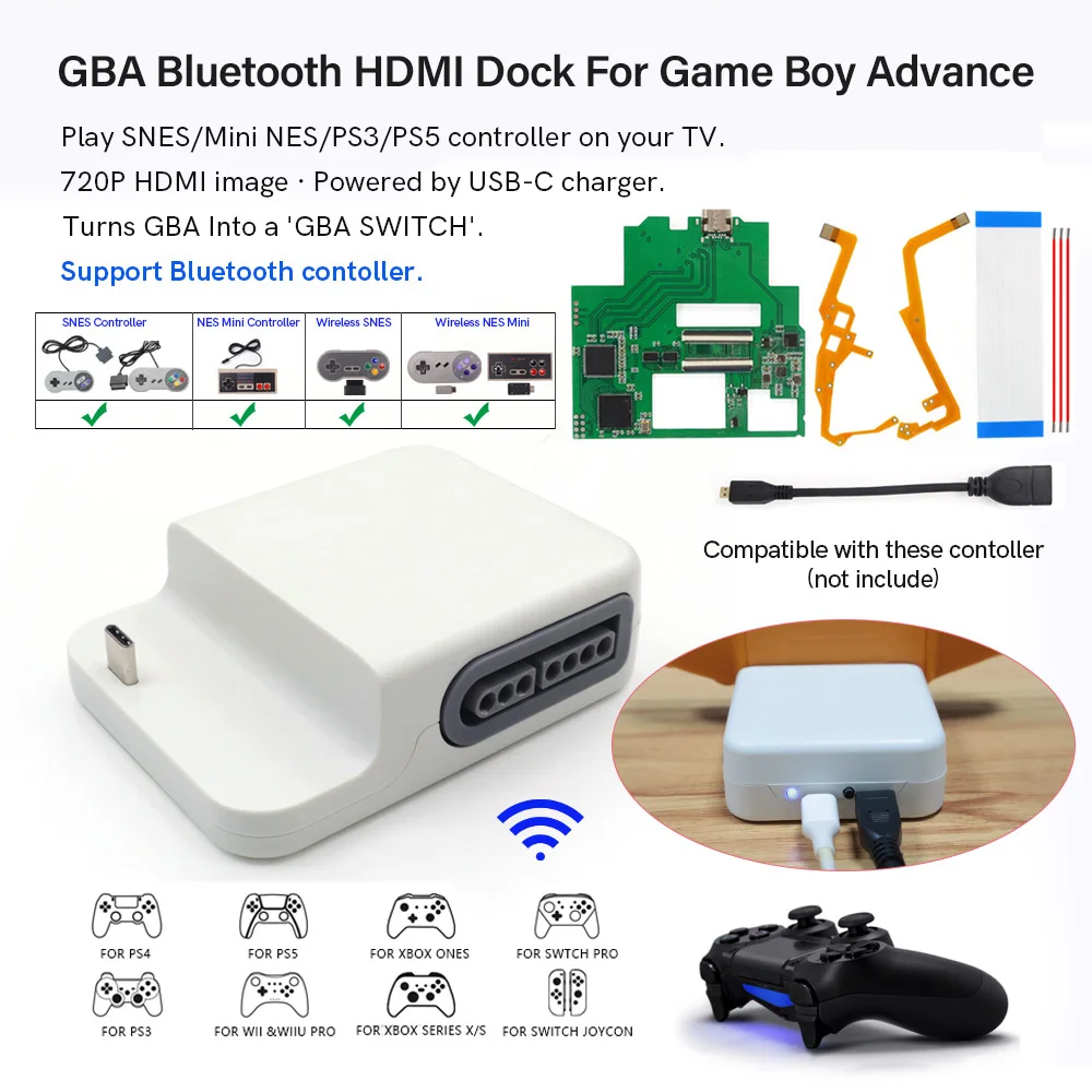 720P HDMI Wireless Bluetooth Dock Kit For GBA IPS V2 Screen Support Wireless Gamepad Controller to Playing on TV
720P HDMI Wireless Bluetooth Dock Kit For GBA IPS V2 Screen Support Wireless Gamepad Controller to Playing on TV