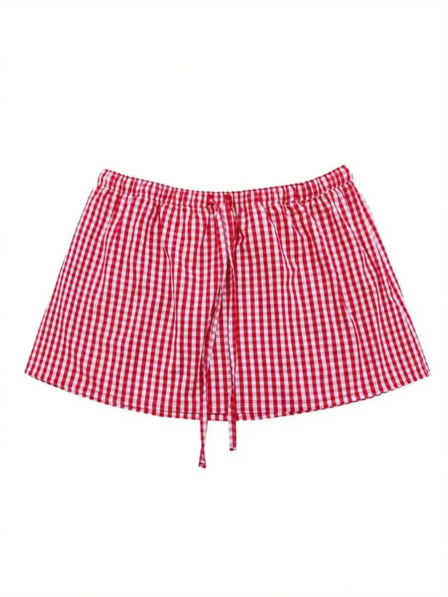 Women Summer Mini Skirt Plaid Print Elastic Drawstring A-Line Casual Streetwear
Women Summer Mini Skirt Plaid Print Elastic Drawstring A-Line Casual Streetwear