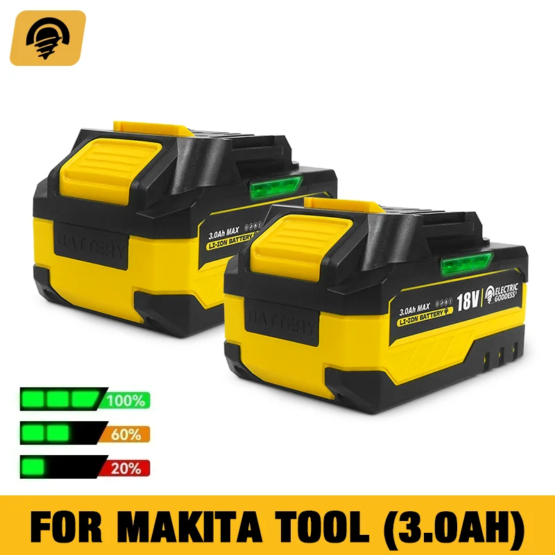 Electric Goddess 3.0ah 18V Rechargeable Lithium Battery For Makita Power Tool Wrench Driver Drill Grinder Replacement Battery
Electric Goddess 3.0ah 18V Rechargeable Lithium Battery For Makita Power Tool Wrench Driver Drill Grinder Replacement Battery