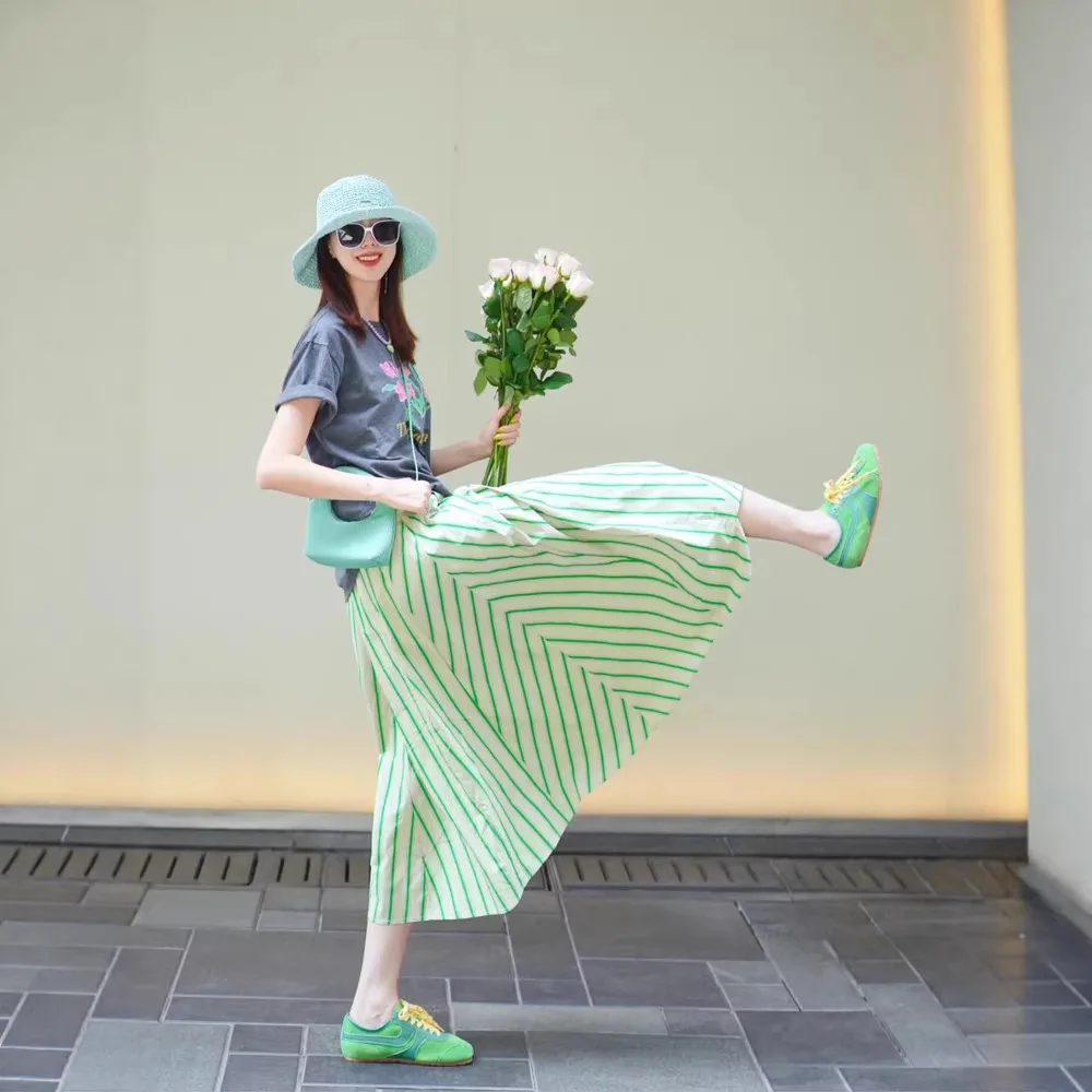 Holiday Style Striped Skirt Women's Summer New Elastic High Waist Thin Hip A-shaped Skirt Green Long Dress
Holiday Style Striped Skirt Women's Summer New Elastic High Waist Thin Hip A-shaped Skirt Green Long Dress