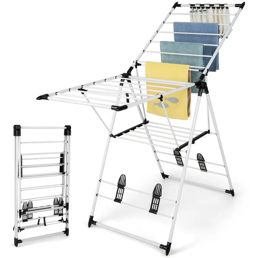 2-Tier Height-Adjustable Clothes Drying Rack with Gullwing Design for Indoor/Outdoor Laundry Use, White, Space-Saving Sturdy St
2-Tier Height-Adjustable Clothes Drying Rack with Gullwing Design for Indoor/Outdoor Laundry Use, White, Space-Saving Sturdy St