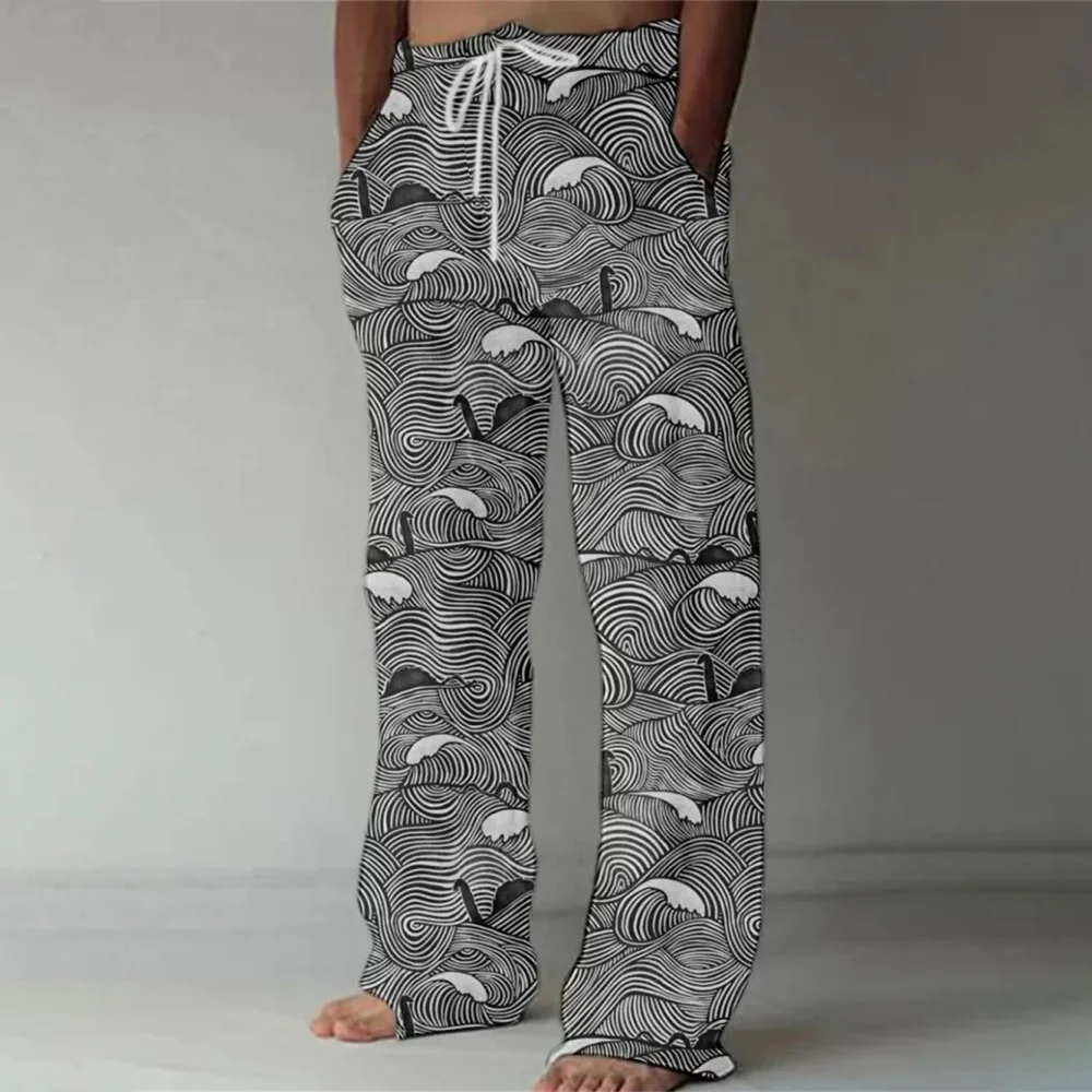 Trendy brand men's wave ripple 3D printed sports pants, fashionable and loose casual pocket drawstring sports pants
Trendy brand men's wave ripple 3D printed sports pants, fashionable and loose casual pocket drawstring sports pants