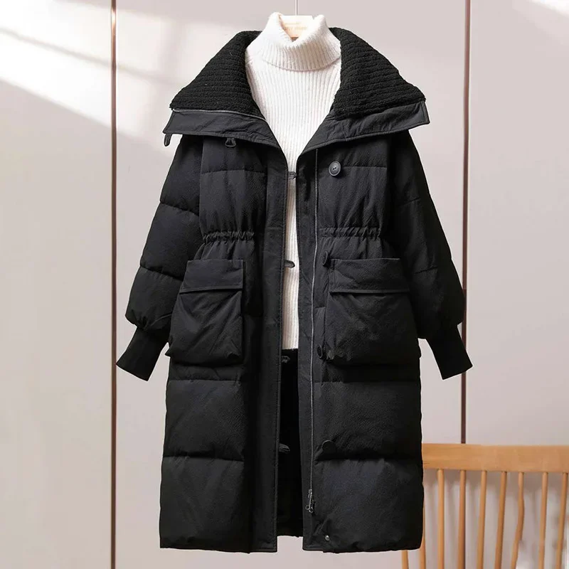 New Patchwork Knit Warm Down Jacket Women Midi Draw String Thick Knee-length Lapel Single Breasted Coat Fashion Autumn Winter
New Patchwork Knit Warm Down Jacket Women Midi Draw String Thick Knee-length Lapel Single Breasted Coat Fashion Autumn Winter