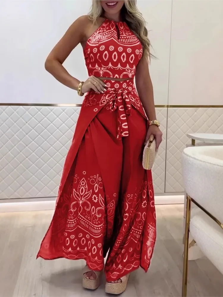 Summer New Fashion Printed Casual Loose Suit Literary Retro Sleeveless Halter Top Wide-leg Pants Commuting Two-piece Sets
Summer New Fashion Printed Casual Loose Suit Literary Retro Sleeveless Halter Top Wide-leg Pants Commuting Two-piece Sets