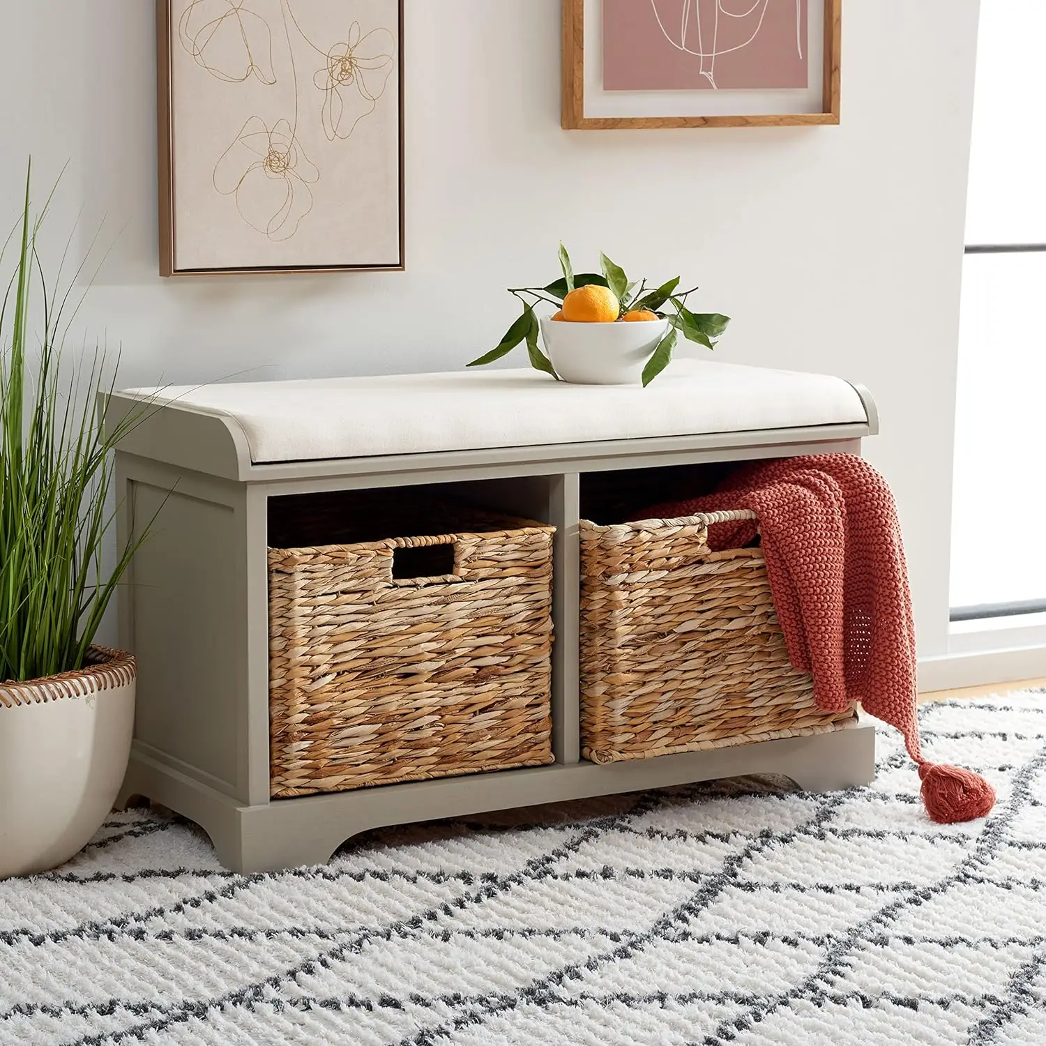 SAFAVIEH Home Collection Freddy Vintage Grey / Wicker Basket 2-Drawer Storage Bench with Cushion (Fully Assembled)
SAFAVIEH Home Collection Freddy Vintage Grey / Wicker Basket 2-Drawer Storage Bench with Cushion (Fully Assembled)