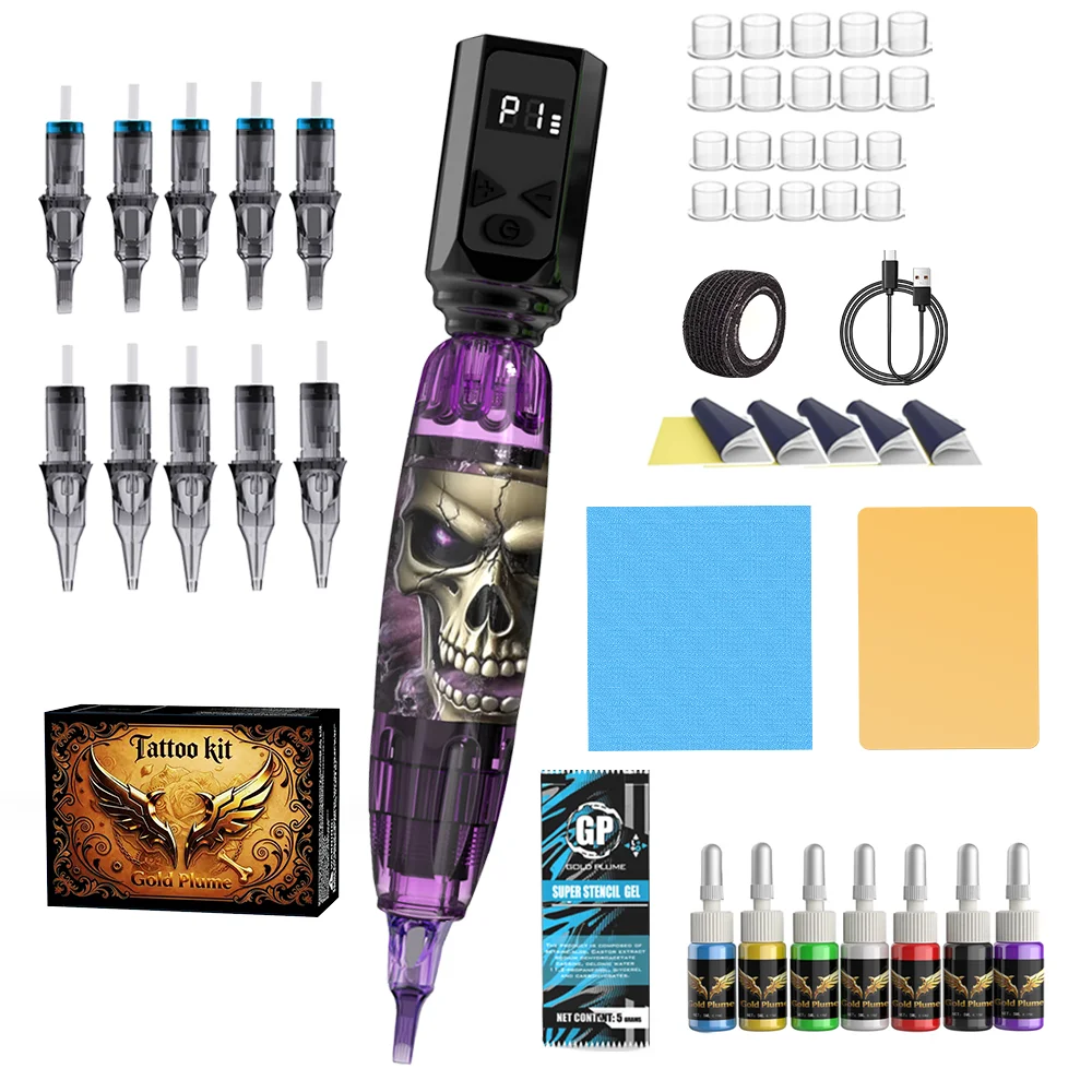 Wireless Skull Digital Tattoo Pen Kit 10 Needles 7 Color Ink Supplies for Beginner Tattoo Artists
Wireless Skull Digital Tattoo Pen Kit 10 Needles 7 Color Ink Supplies for Beginner Tattoo Artists