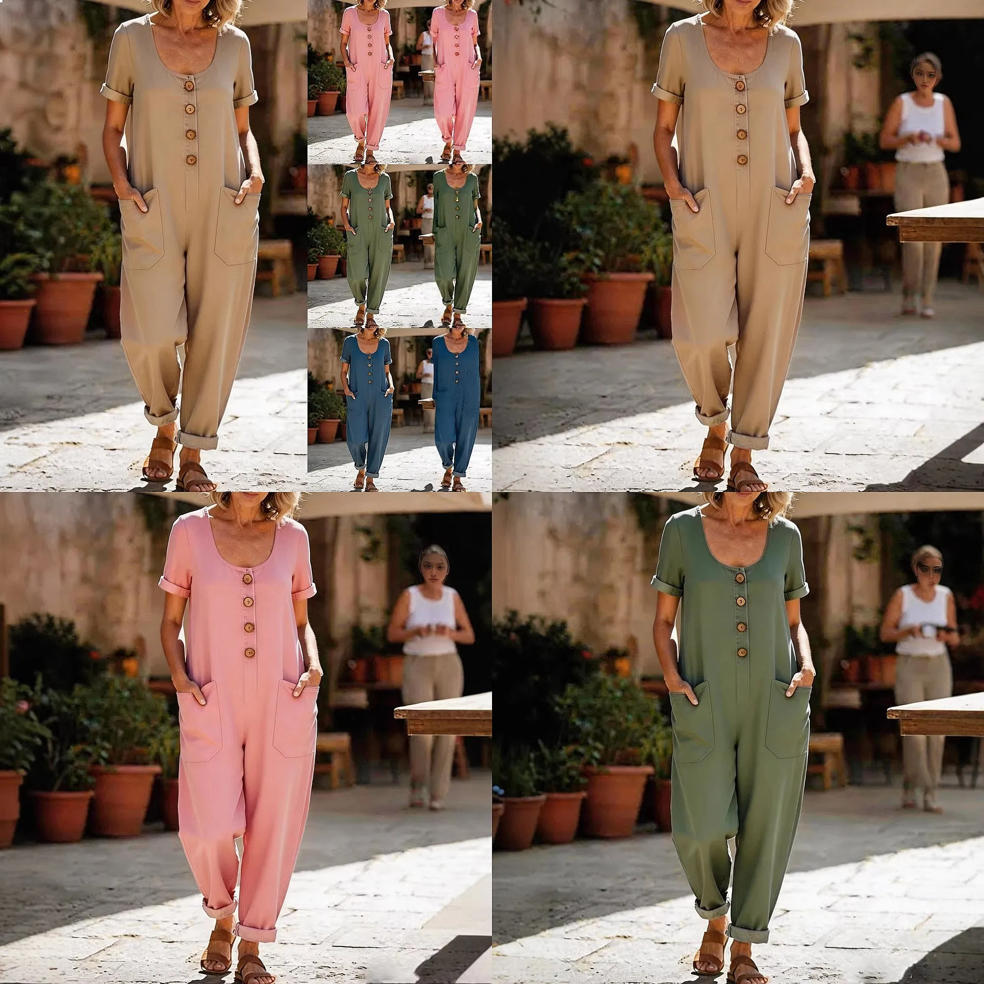 Casual Loose Pocket Overall Jumpsuit Playsuit Women Short Sleeve Long Rompers Spring Summer
Casual Loose Pocket Overall Jumpsuit Playsuit Women Short Sleeve Long Rompers Spring Summer