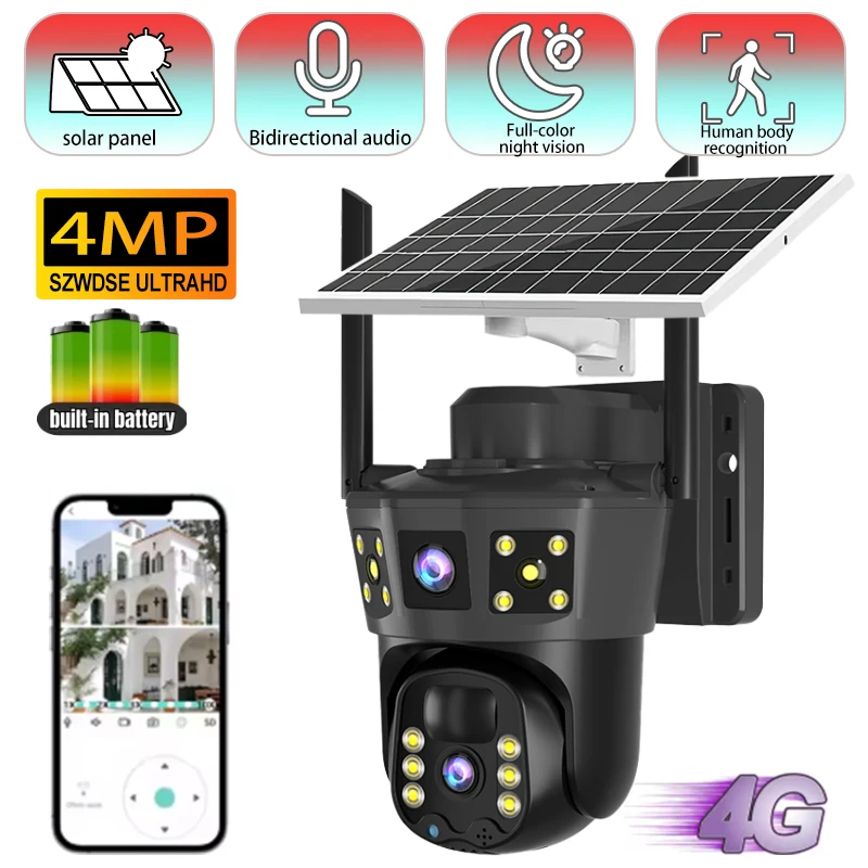 4G PTZ-камера, уличная беспроводная солнечная IP-камера, 4 МП HD, камера видеонаблюдения со встроенным аккумулятором, длительный режим ожидания V360pro
4G PTZ-камера, уличная беспроводная солнечная IP-камера, 4 МП HD, камера видеонаблюдения со встроенным аккумулятором, длительный режим ожидания V360pro