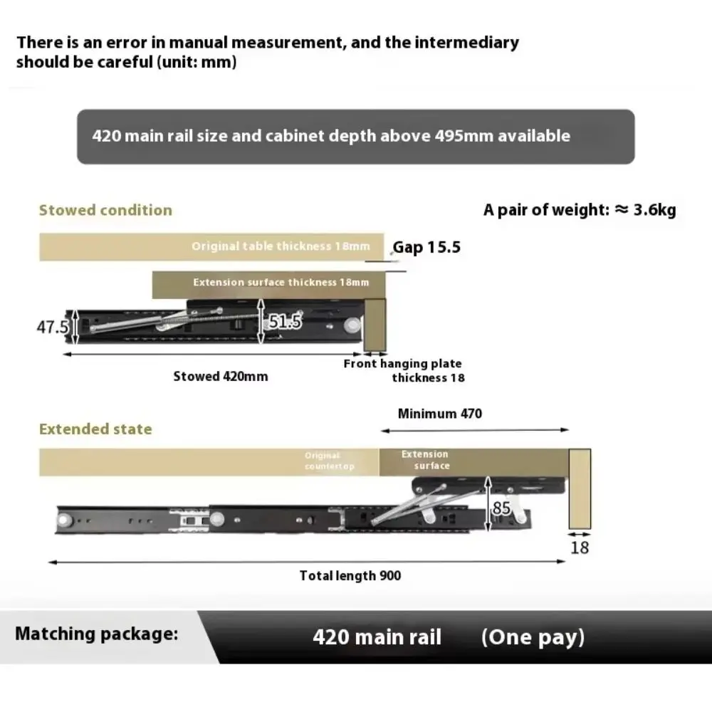 Telescopic Extension Bookstand Slide Rail Side Installation Rising Mechanism Desktop Hidden Slide Rail Adjustable Platform