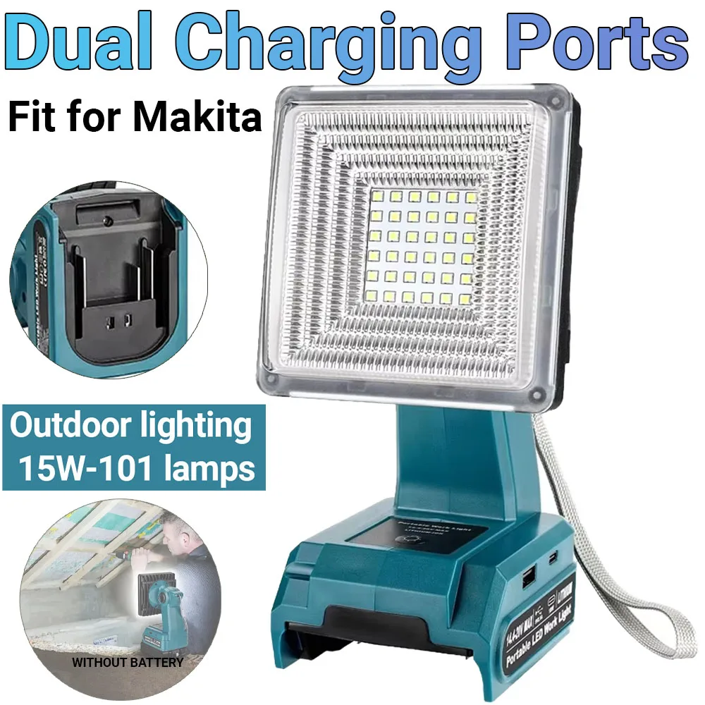 Portable Outdoor Light LED Cordless Work Light for Makita 18V Li-ion Battery with USB Interface for Work Site and Emergency Use
Portable Outdoor Light LED Cordless Work Light for Makita 18V Li-ion Battery with USB Interface for Work Site and Emergency Use