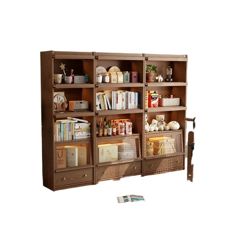 Solid wood bookcase, glass door bookshelf, dust-proof integrated whole wall combination, floor-to-ceiling display locker
Solid wood bookcase, glass door bookshelf, dust-proof integrated whole wall combination, floor-to-ceiling display locker