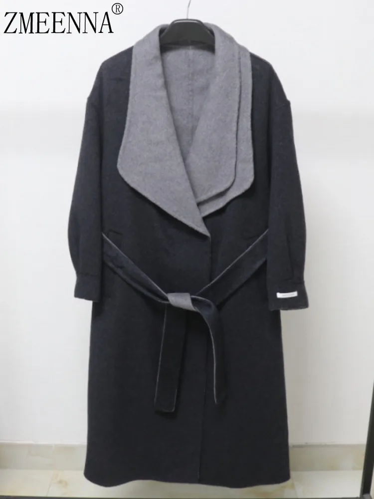 ZMEENNA Elegant Women's Wool Blend Long Wrap Coat With Gray Shawl Collar And Tie Belt Stylish And Warm Outerwear ZM3861
ZMEENNA Elegant Women's Wool Blend Long Wrap Coat With Gray Shawl Collar And Tie Belt Stylish And Warm Outerwear ZM3861