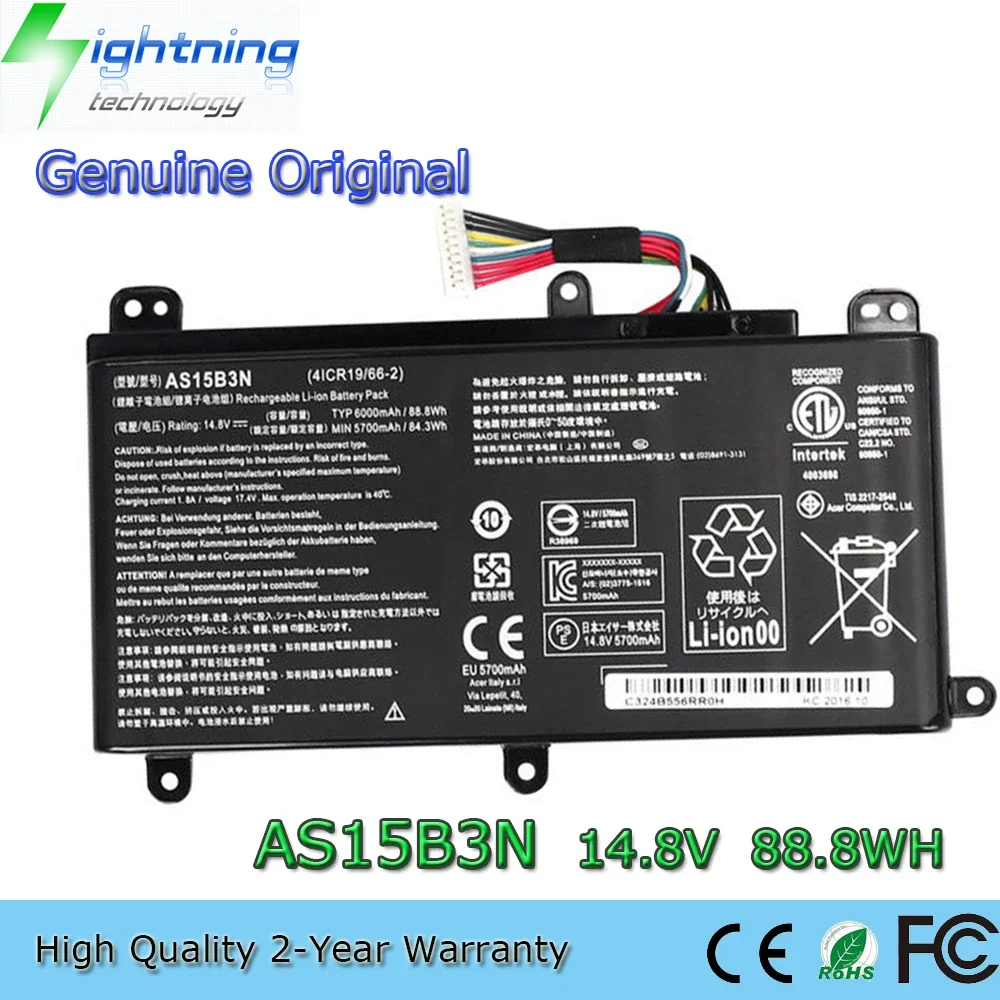 New Genuine Original AS15B3N 14.8V 88.8Wh Laptop Battery for Acer Predator 15 G9-591 G9-591G G9-592 G9-592G G9-593 17 etc.
New Genuine Original AS15B3N 14.8V 88.8Wh Laptop Battery for Acer Predator 15 G9-591 G9-591G G9-592 G9-592G G9-593 17 etc.