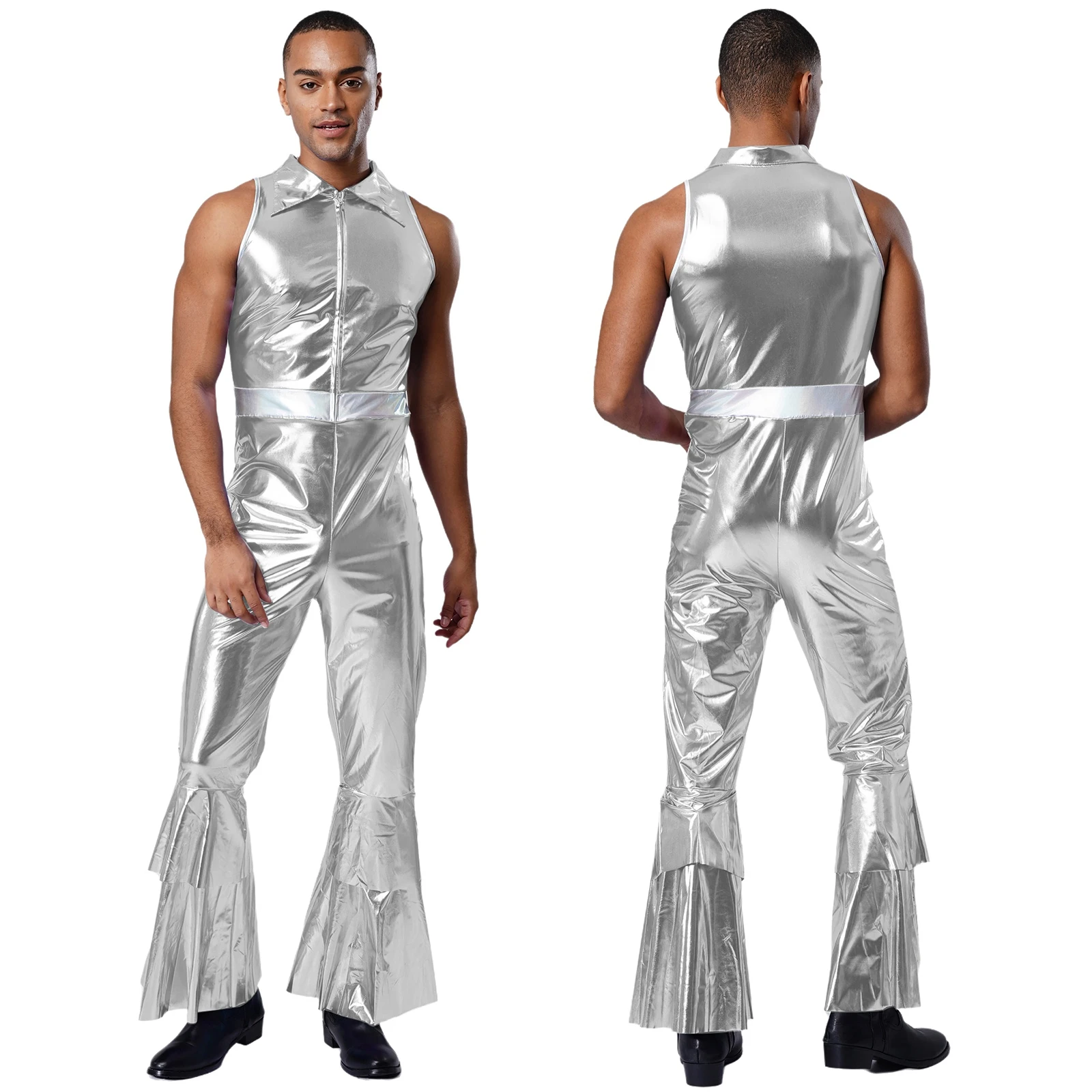 Men's Fashion High Waist Flared Jumpsuit Holographic Shiny Disco Jazz Singer Musical Party Club Raves Dance Performance Outfits
Men's Fashion High Waist Flared Jumpsuit Holographic Shiny Disco Jazz Singer Musical Party Club Raves Dance Performance Outfits