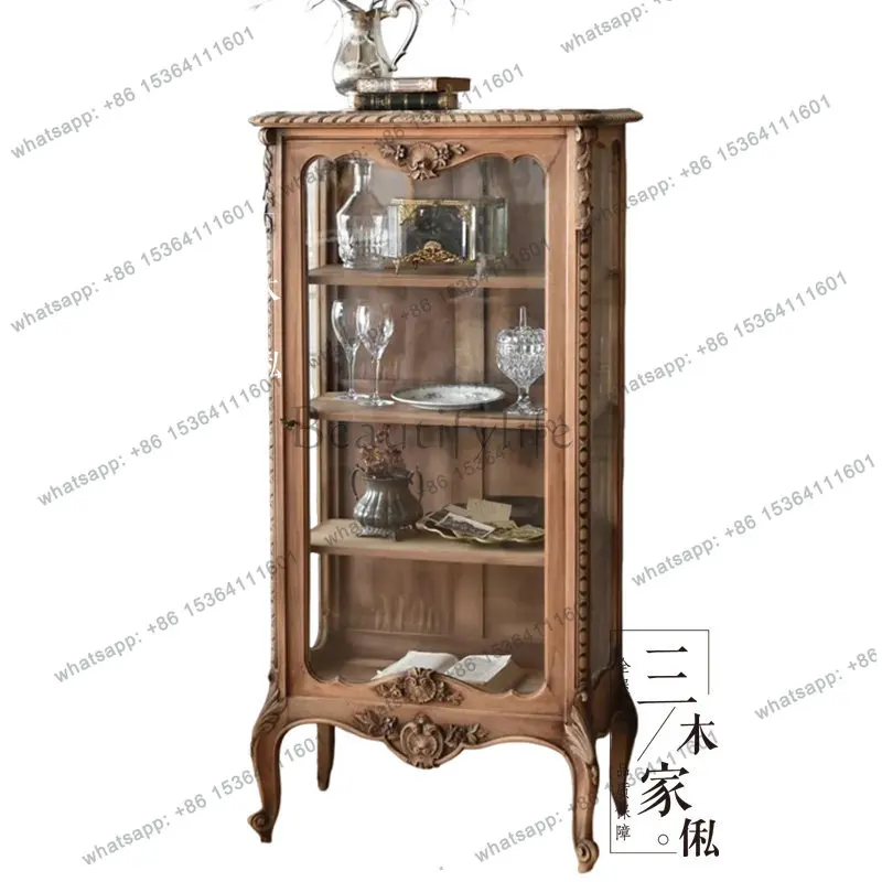 French retro solid wood wine cabinet living room display glass door carved storage decorative cabinet
French retro solid wood wine cabinet living room display glass door carved storage decorative cabinet