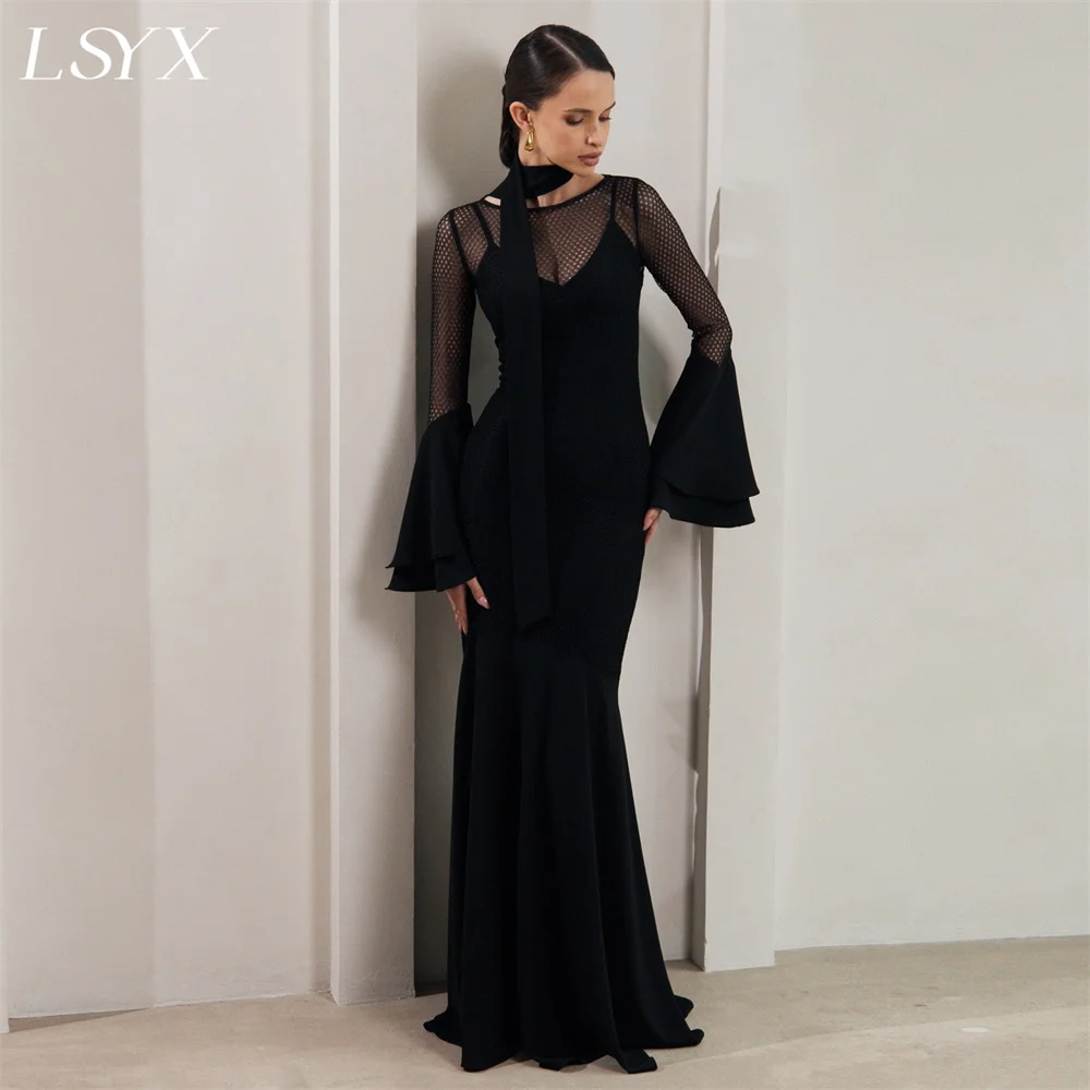 LSYX Boat Neck Flare Long Sleeves Crepe Mermiad Evening Dresses Floor Illusion length Elegant Prom Dresses Custom Made
LSYX Boat Neck Flare Long Sleeves Crepe Mermiad Evening Dresses Floor Illusion length Elegant Prom Dresses Custom Made
