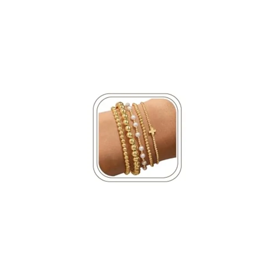 Yoosteel Gold Beaded Bracelets Set for Women Teen Girl Gifts Non Tarnish - 14K Gold Plated Dainty Round Beaded Pearl Cross Brac
Yoosteel Gold Beaded Bracelets Set for Women Teen Girl Gifts Non Tarnish - 14K Gold Plated Dainty Round Beaded Pearl Cross Brac