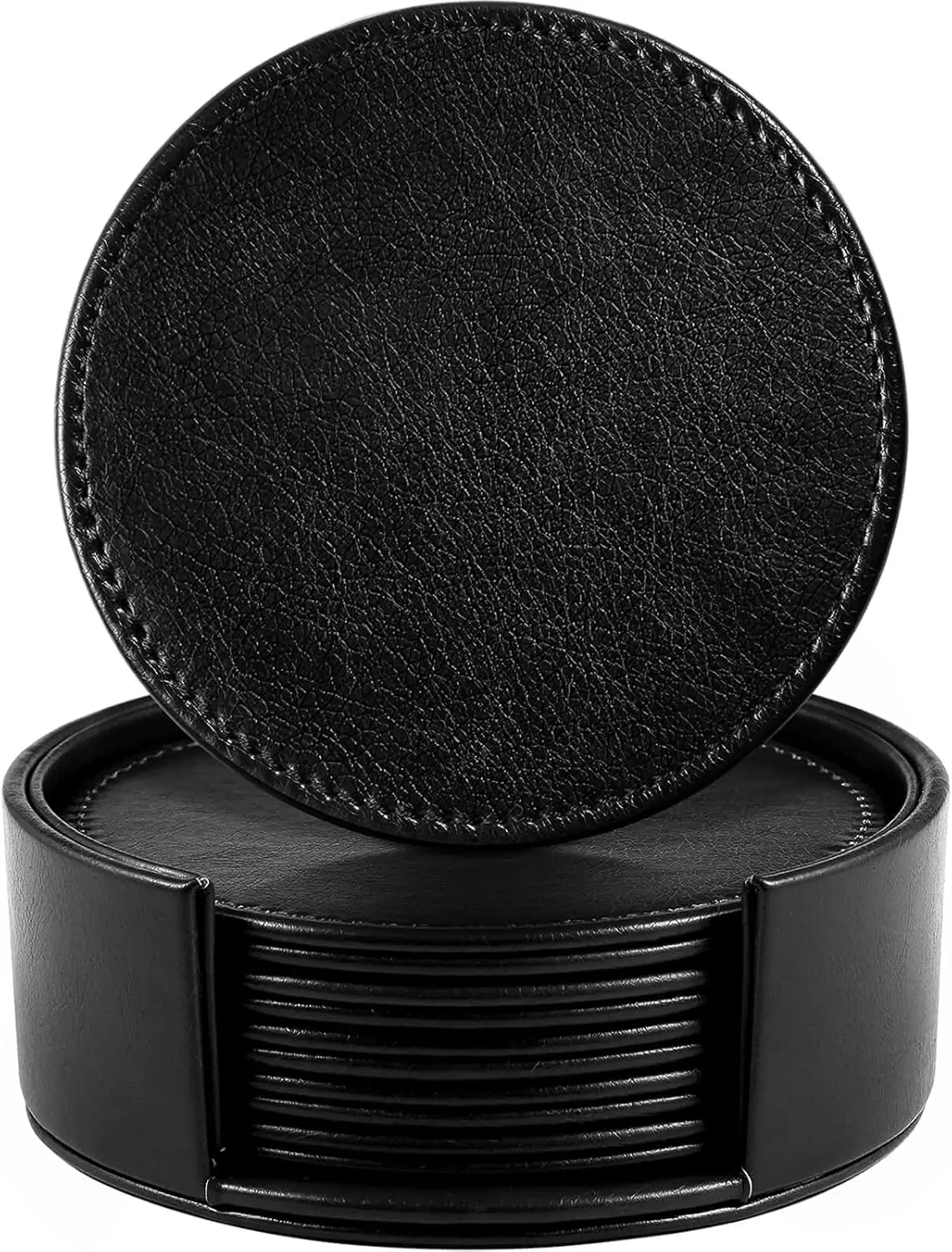 Leather Coasters Set of 6 with Holder for Drinks, Handmade Tabletop Protection for Home Décor and Housewarming Gift (Black)
Leather Coasters Set of 6 with Holder for Drinks, Handmade Tabletop Protection for Home Décor and Housewarming Gift (Black)