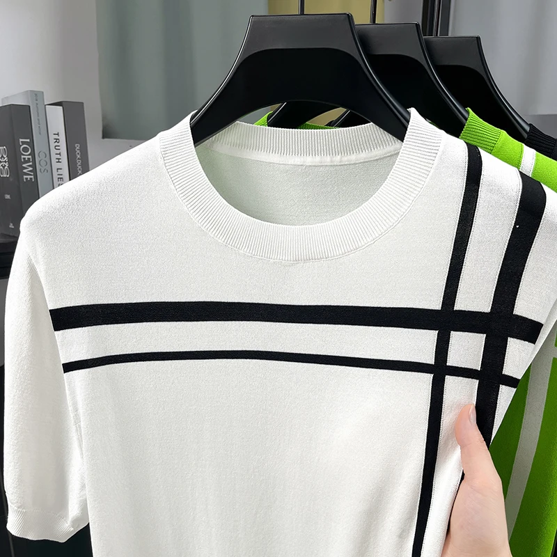 High-end Knitted Ice Silk Short-sleeve T-shirt for Men, Summer Fashion, Stylish, Versatile, Quality Men's Half-sleeve Tee
High-end Knitted Ice Silk Short-sleeve T-shirt for Men, Summer Fashion, Stylish, Versatile, Quality Men's Half-sleeve Tee