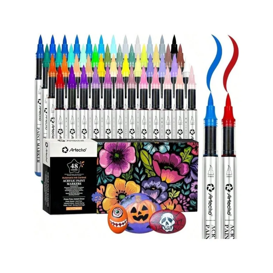 Artecho Acrylic Paint Markers 48 Colors, Acrylic Paint Pens With Brush Tip And Fine Tip For Stone, Rock Painting, Paper, Pumpki
Artecho Acrylic Paint Markers 48 Colors, Acrylic Paint Pens With Brush Tip And Fine Tip For Stone, Rock Painting, Paper, Pumpki