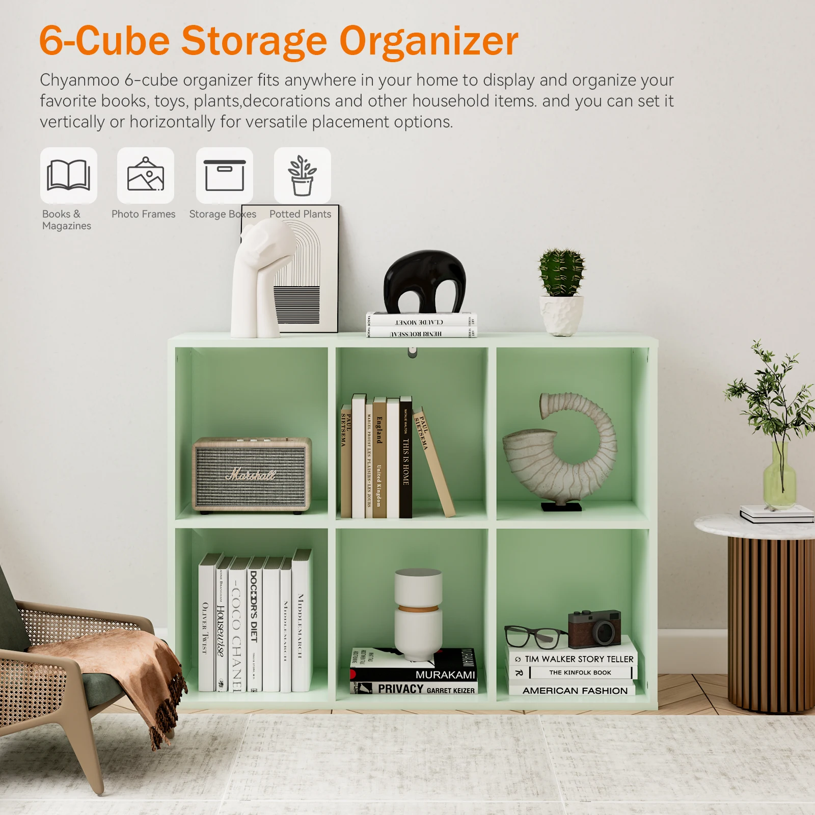 Wooden 6 Cube Storage Organizer with Closed Back Panel, Modern Open Cube Storage Shelf Bookshelf with Compartments, Cube Shelf Organizer for Living Room, Bedroom, Study Room (Green)
Wooden 6 Cube Storage Organizer with Closed Back Panel, Modern Open Cube Storage Shelf Bookshelf with Compartments, Cube Shelf Organizer for Living Room, Bedroom, Study Room (Green)