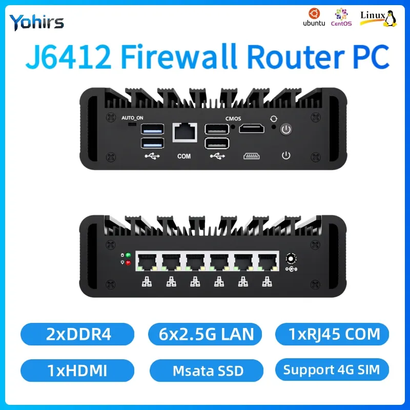 Yohirs Industrial Fanless Mini PC N100 J6412 J6426 Firewall Router DP HD 4LAN 2.5G 2COM RS485 RS232 Pfsense Opnsense Pve Esxi
Yohirs Industrial Fanless Mini PC N100 J6412 J6426 Firewall Router DP HD 4LAN 2.5G 2COM RS485 RS232 Pfsense Opnsense Pve Esxi