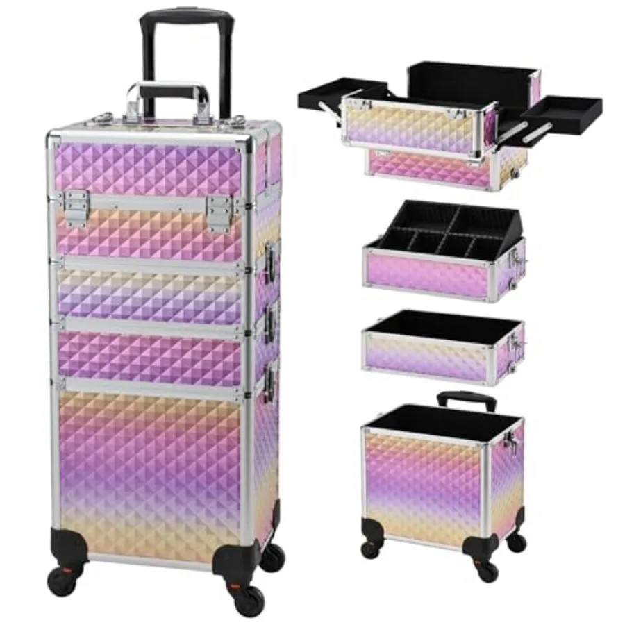 Makeup Case on Wheels for MUA, Rolling Train Case in Black ABS Plastic, 4-in-1 Cosmetic Trolley with Lockable Key, Lightweight
Makeup Case on Wheels for MUA, Rolling Train Case in Black ABS Plastic, 4-in-1 Cosmetic Trolley with Lockable Key, Lightweight
