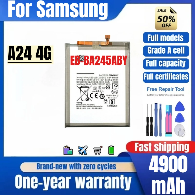 EB-BA245ABY for Samsung A24 4G Phone Battery 0 Cycle High Quality High Capacity Replacement Bateria Grade A Cell with Tools
EB-BA245ABY for Samsung A24 4G Phone Battery 0 Cycle High Quality High Capacity Replacement Bateria Grade A Cell with Tools