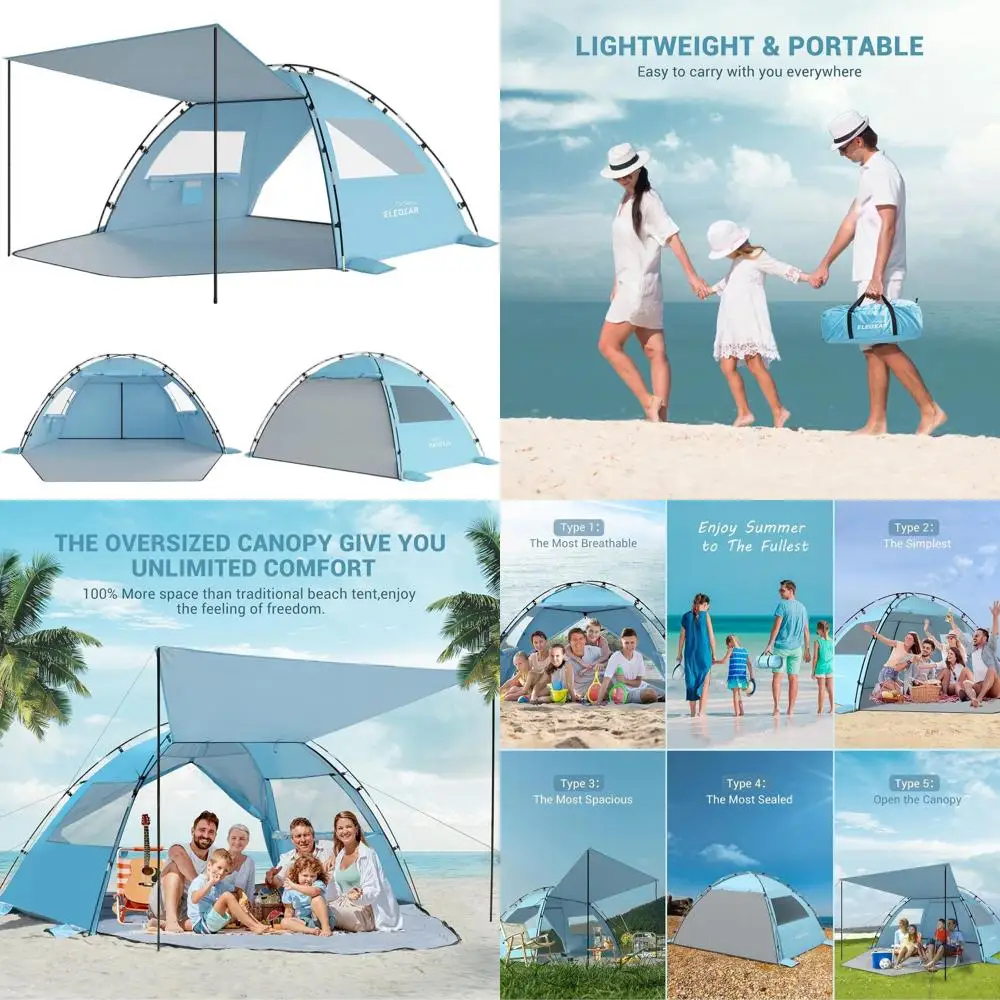 Portable 6-8 Person Beach Tent with UPF 50+ Sun Protection, Lightweight Double Silver Coated Cabana Shelter in Sky Blue
Portable 6-8 Person Beach Tent with UPF 50+ Sun Protection, Lightweight Double Silver Coated Cabana Shelter in Sky Blue