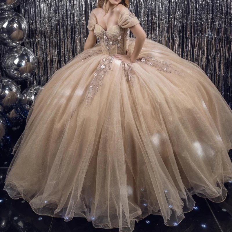 Блестящие платья Quinceanera цвета шампанского, бальное платье с открытыми плечами, милое платье 16, аппликация, бисер, кристалл, тюль, платья для дня рождения
Блестящие платья Quinceanera цвета шампанского, бальное платье с открытыми плечами, милое платье 16, аппликация, бисер, кристалл, тюль, платья для дня рождения