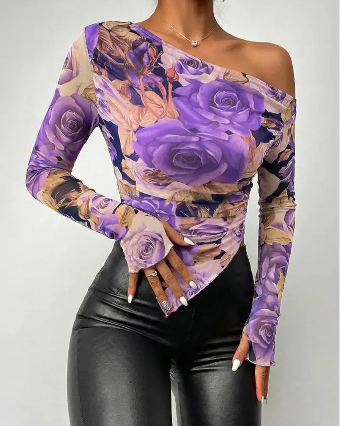 Vintage Floral Print Sloping Neck Long-Sleeved Pleated Pure Mesh Top with Thumbholes and Lining At The Cuffs
Vintage Floral Print Sloping Neck Long-Sleeved Pleated Pure Mesh Top with Thumbholes and Lining At The Cuffs