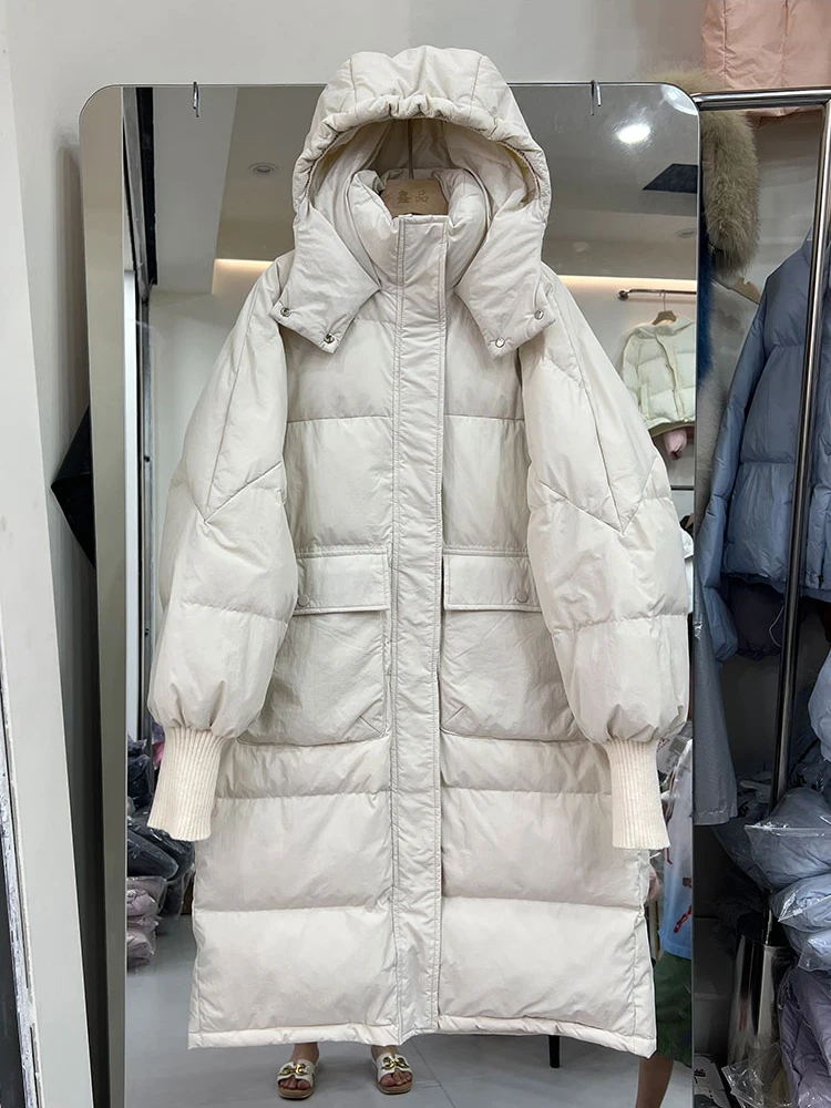 Winter Loose Warm Hooded Long Down Jacket Women White Duck Down Knee Length Down Jackets Female Big Pocket Thick Parker Outwears
Winter Loose Warm Hooded Long Down Jacket Women White Duck Down Knee Length Down Jackets Female Big Pocket Thick Parker Outwears