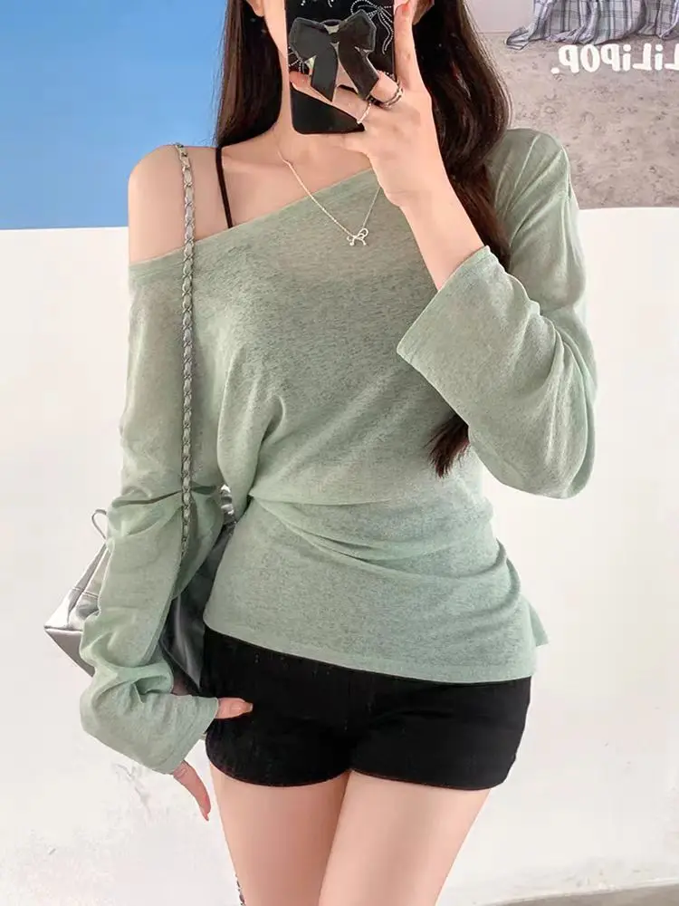 Sun Protection Long Sve See tough Thin T irt Women Summer Loose Sle Slimming Waist Design oulder Baring Top
Sun Protection Long Sve See tough Thin T irt Women Summer Loose Sle Slimming Waist Design oulder Baring Top