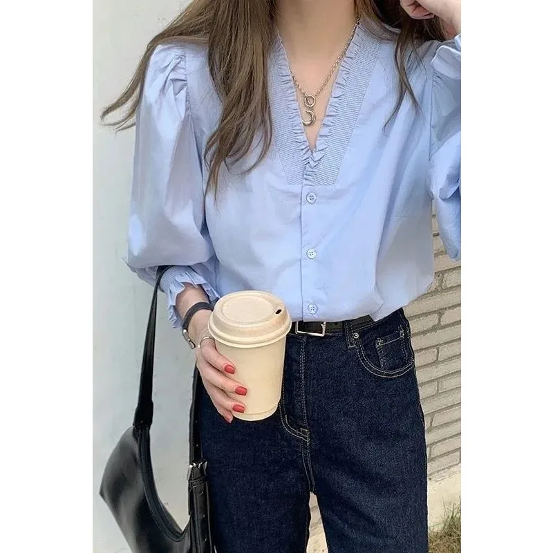 Spring Summer Women Ruffled V Neck Blouse Puff Sleeve Button Front Casual Chic Loose Fit TopYY37
Spring Summer Women Ruffled V Neck Blouse Puff Sleeve Button Front Casual Chic Loose Fit TopYY37