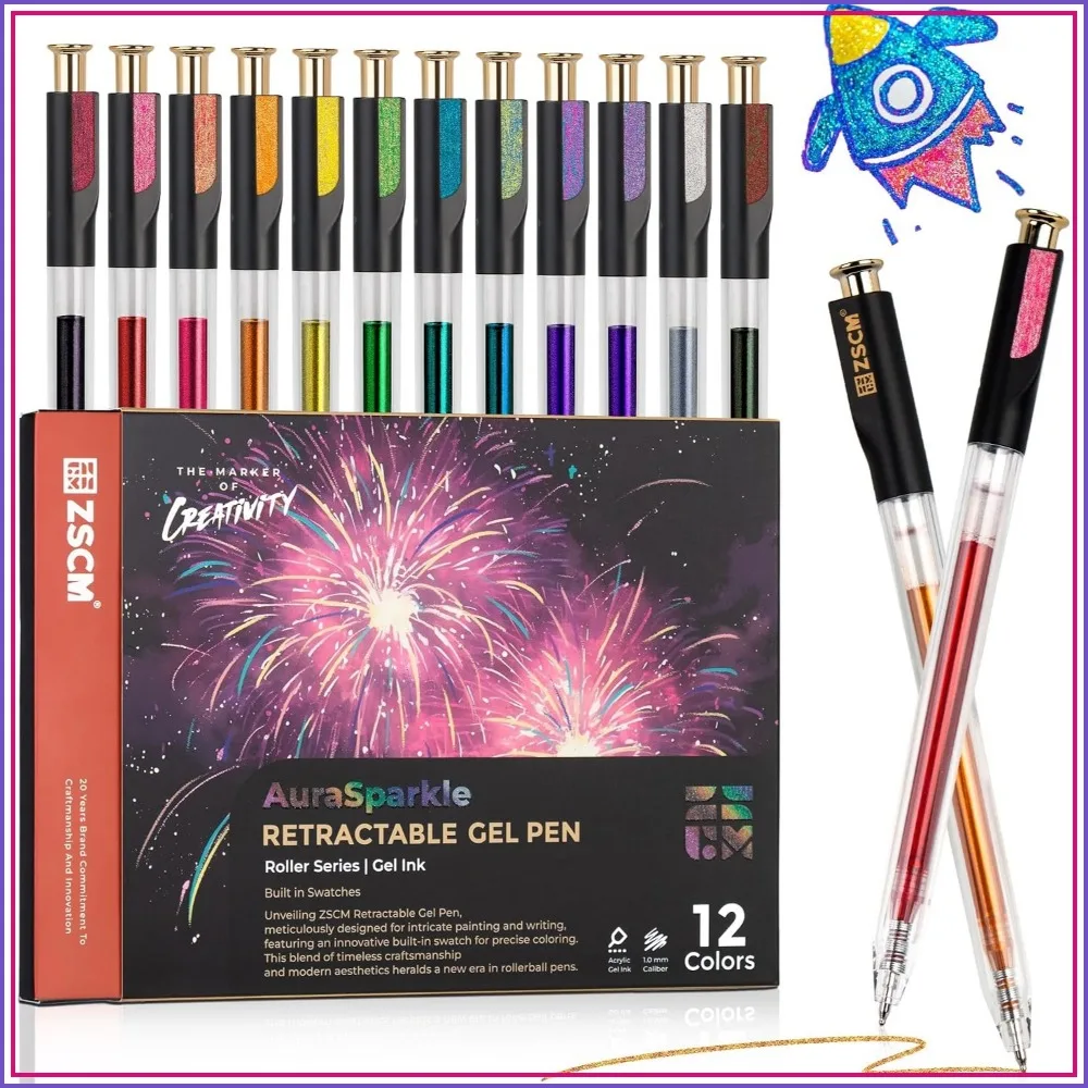 12 Colors Retractable Glitter Gel Pens, Fine Point 1mm, Sparkle Ink for Art & Journaling
12 Colors Retractable Glitter Gel Pens, Fine Point 1mm, Sparkle Ink for Art & Journaling