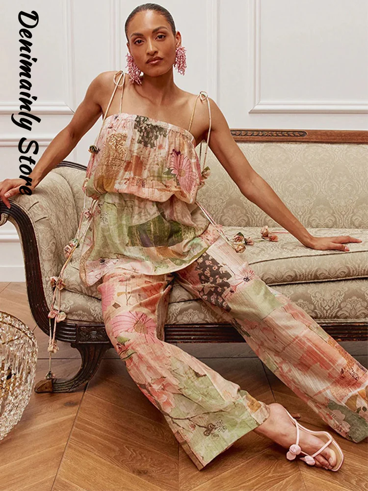 Fashion Women's Printed Floral Lace Up Top Pants Set Loose Sleeveless Backless Tops Wide Leg Pant 2026 Summer Lady Holiday Suit
Fashion Women's Printed Floral Lace Up Top Pants Set Loose Sleeveless Backless Tops Wide Leg Pant 2026 Summer Lady Holiday Suit