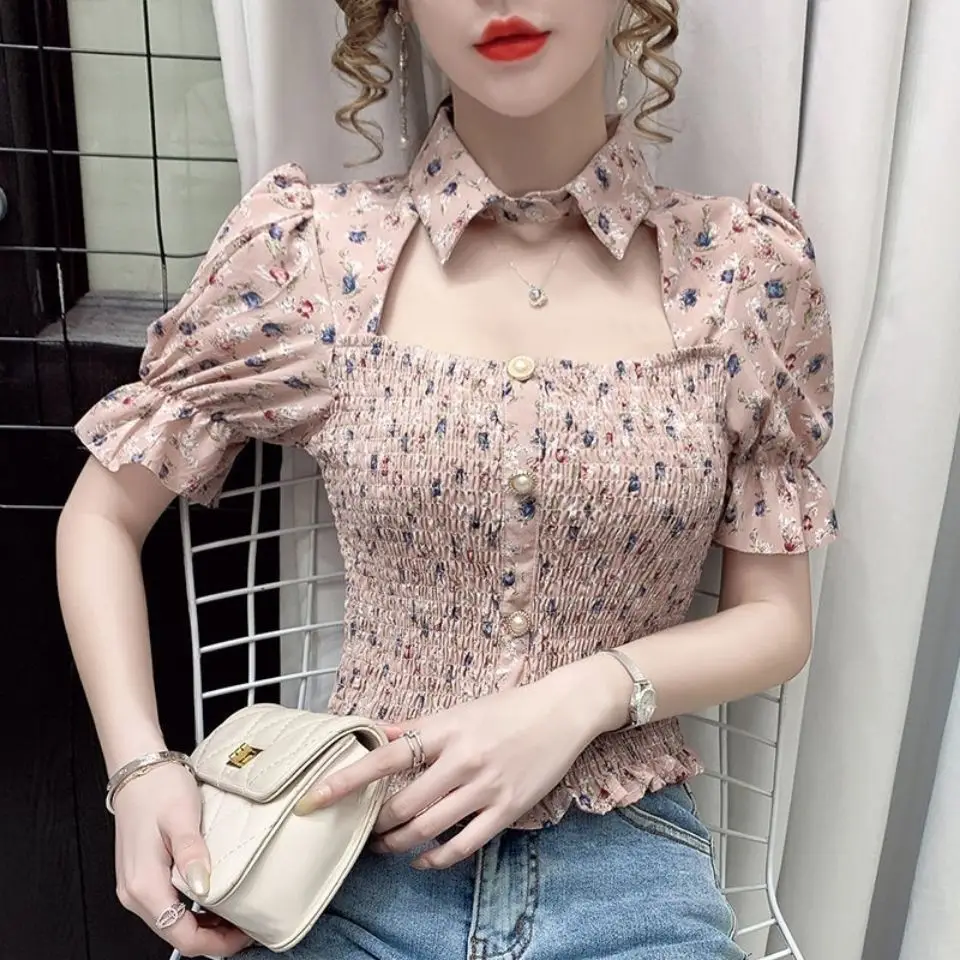 Floral Chiffon Short T-Shirt 2024 New Summer Women Collect Waist Hollow Out Tops Vintage Blouse Women Short Sleeve Short Shirt
Floral Chiffon Short T-Shirt 2024 New Summer Women Collect Waist Hollow Out Tops Vintage Blouse Women Short Sleeve Short Shirt