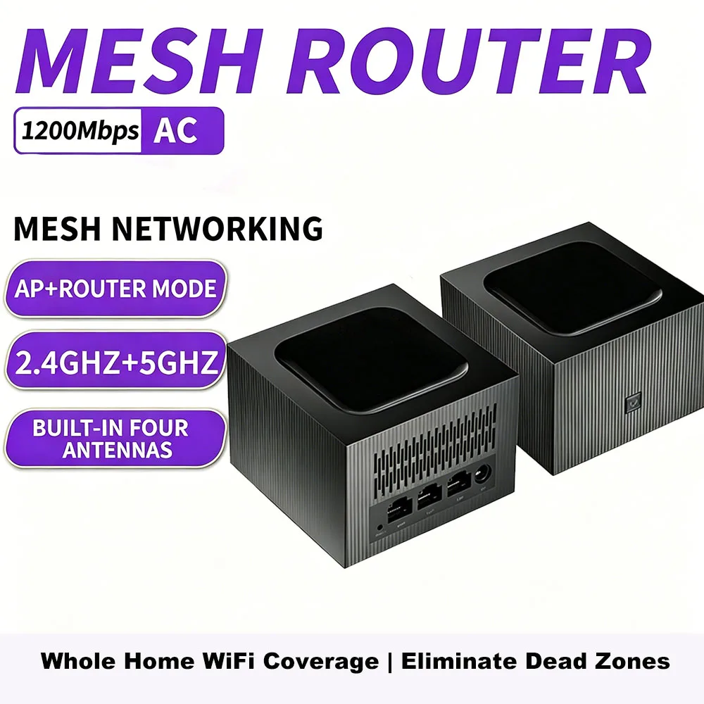 1200Mbps Whole Home Mesh WiFi System AC1200 Dual Band 2.4G 5GHz Gigabit Router Repeater Easy Setup Whole Home Network Coverage
1200Mbps Whole Home Mesh WiFi System AC1200 Dual Band 2.4G 5GHz Gigabit Router Repeater Easy Setup Whole Home Network Coverage