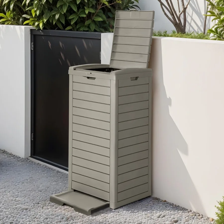 31 Gallon Large Outdoor Trash Bin in Light Brown Waterproof Resin Garbage Can with Secure Lid Built-in Drip Tray for Porch, Bac
31 Gallon Large Outdoor Trash Bin in Light Brown Waterproof Resin Garbage Can with Secure Lid Built-in Drip Tray for Porch, Bac