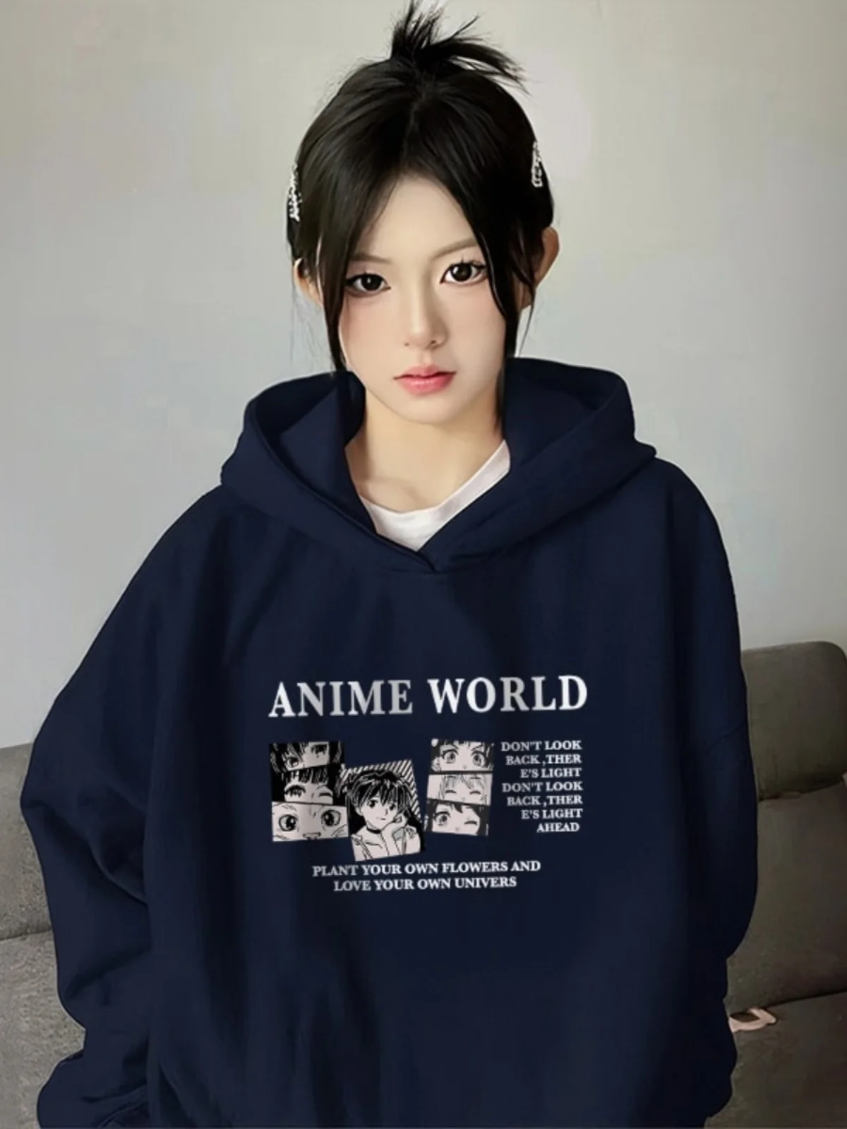 Loose Fit Hoodie Women's Denim Blue Fleece Long Sleeve Drawstring Pocket Thickened Autumn Winter Jacket Korean Style
Loose Fit Hoodie Women's Denim Blue Fleece Long Sleeve Drawstring Pocket Thickened Autumn Winter Jacket Korean Style