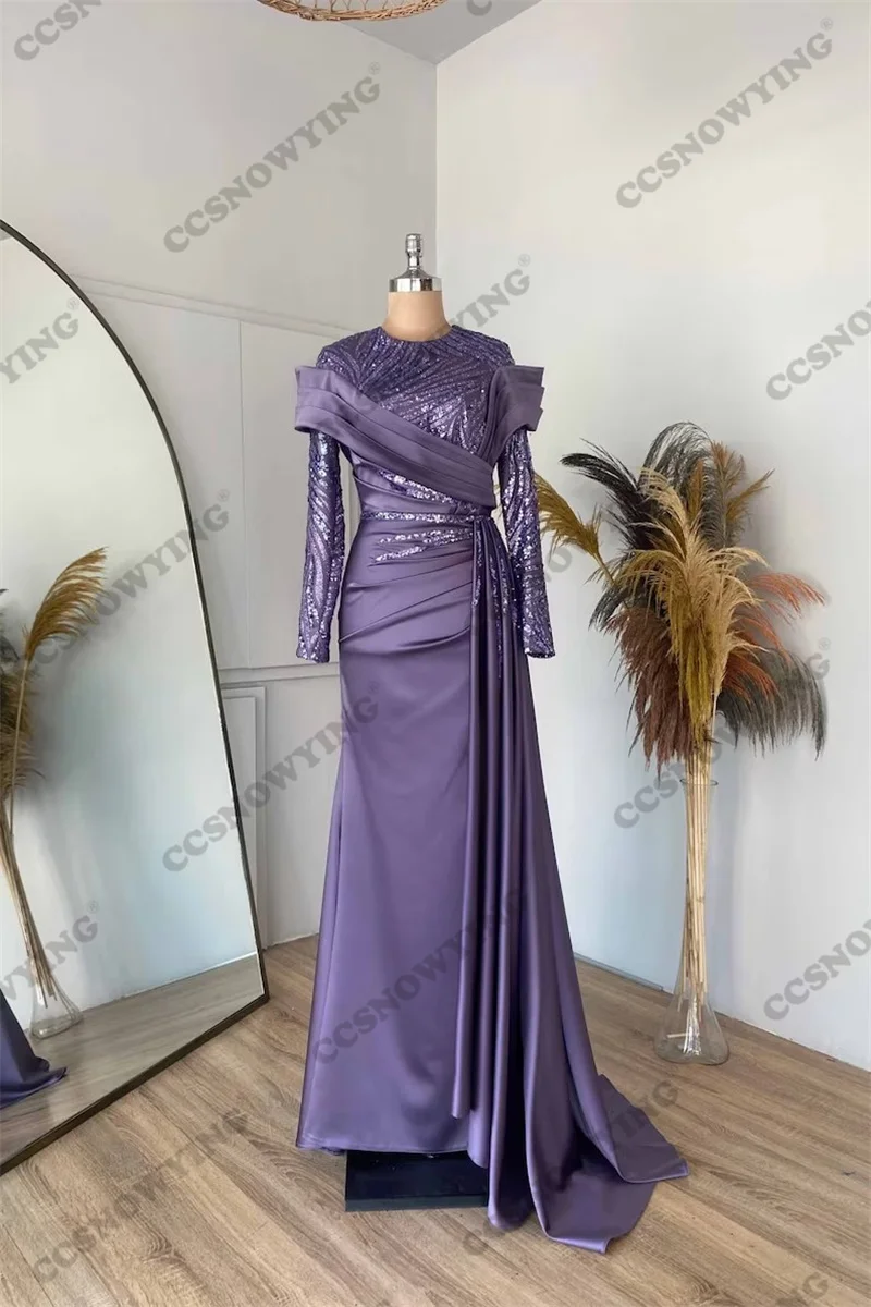 Satin Appliques Sequin Muslim Evening Dresses Long Sleeve Islamic Formal Party Gowns Round Neck Women Arabic Robes De Soirée
Satin Appliques Sequin Muslim Evening Dresses Long Sleeve Islamic Formal Party Gowns Round Neck Women Arabic Robes De Soirée