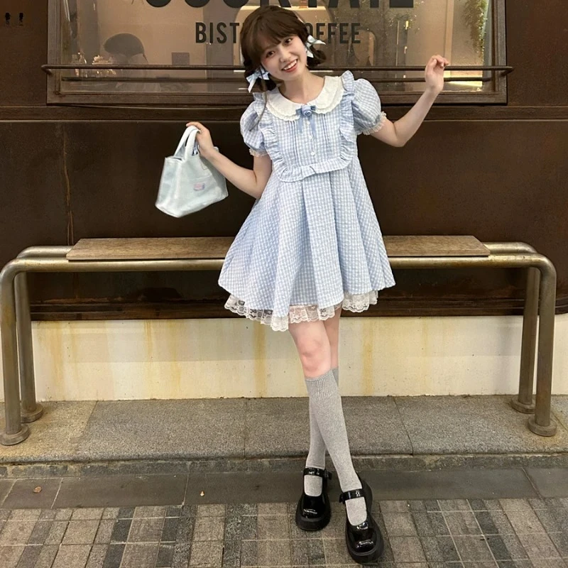 Peter Pan Collar Puff Sleeve Party Blue Plaid Kawaii Lolita Dress Women Sweet 2025 Mini Dresses Female Lace Cute Fairy dsdf3
Peter Pan Collar Puff Sleeve Party Blue Plaid Kawaii Lolita Dress Women Sweet 2025 Mini Dresses Female Lace Cute Fairy dsdf3