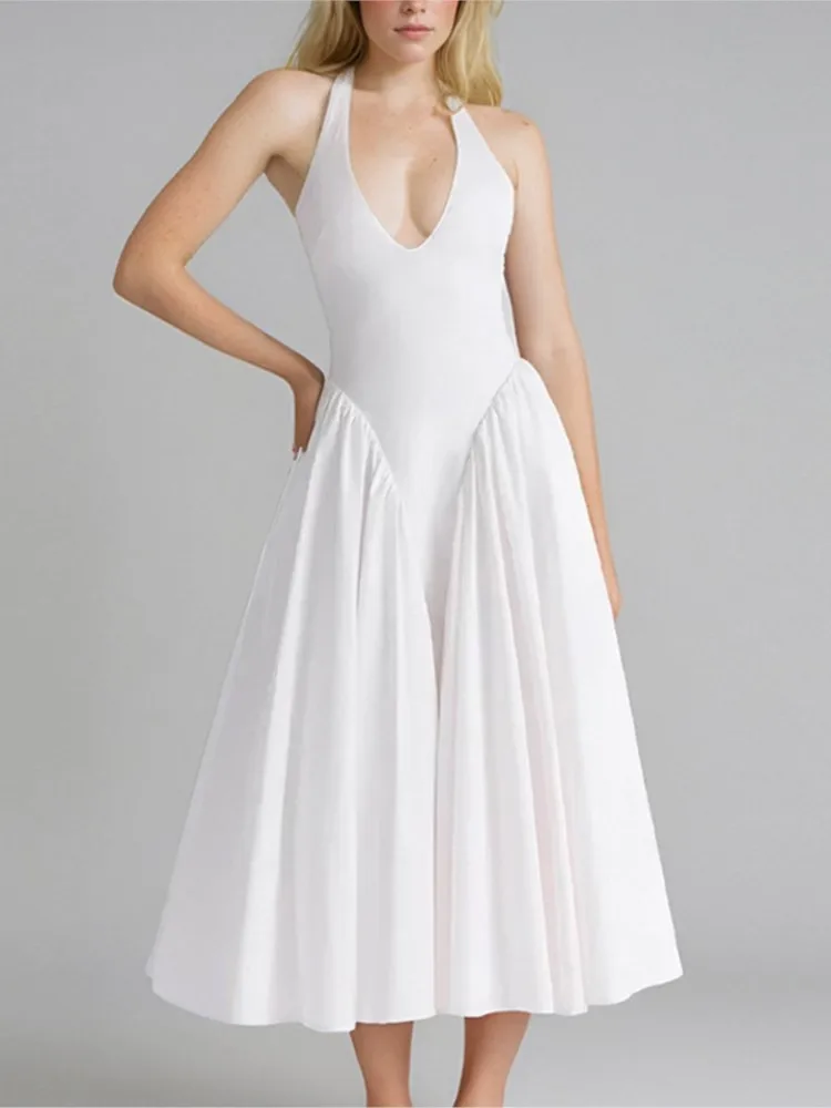 Elegant Dress V Neck Solid Color High Waist Women Fashion Halter Neck A Line Robe Party Prom Nightclub Birthday Wedding Vestidos
Elegant Dress V Neck Solid Color High Waist Women Fashion Halter Neck A Line Robe Party Prom Nightclub Birthday Wedding Vestidos