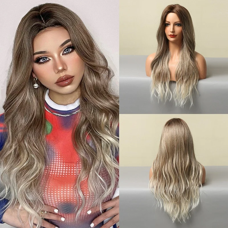 Длинные волнистые Ombre коричневые светло-русые синтетические парики для женщин, повседневный парик из волос 
Длинные волнистые Ombre коричневые светло-русые синтетические парики для женщин, повседневный парик из волос