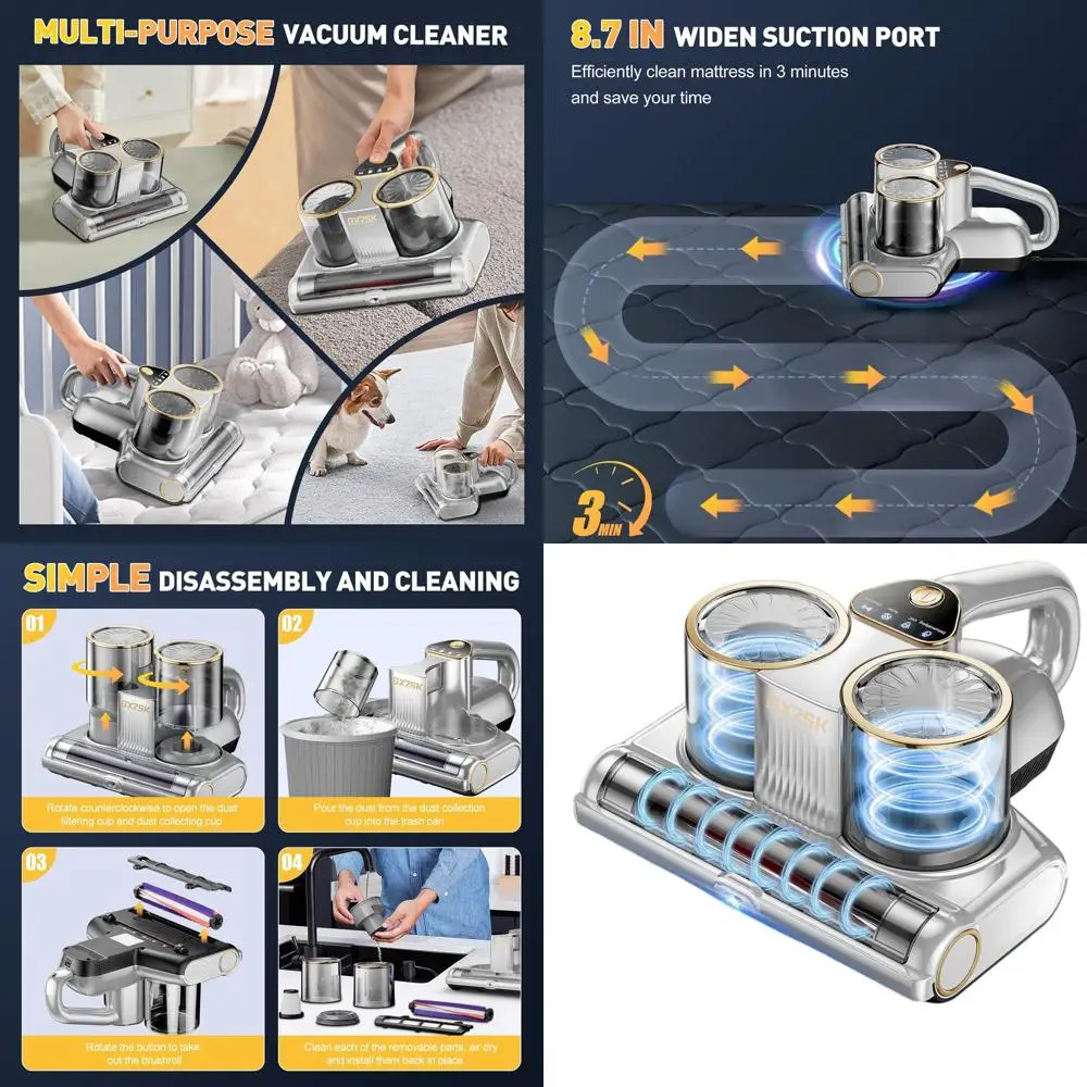 Пылесос для кроватей с УФ-С обеззараживанием и ультразвуком, 16 кПа, 140 ℉ Обогреватель с двумя чашками и широким диапазоном всасывания для матрасов, диванов, детских кроваток
Пылесос для кроватей с УФ-С обеззараживанием и ультразвуком, 16 кПа, 140 ℉ Обогреватель с двумя чашками и широким диапазоном всасывания для матрасов, диванов, детских кроваток