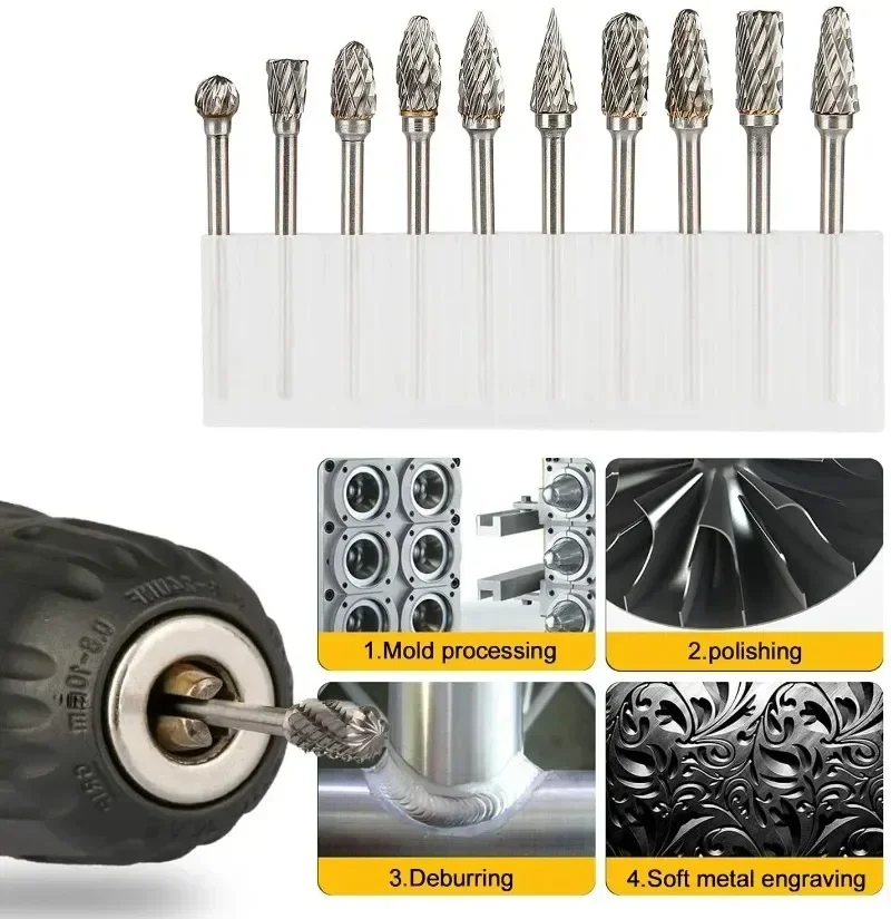 10PCS Hard Alloy Rotary Steel Cutting And Carving Drill Bit Kit Double Cut Solid Box Kit 3X6mm Abrasive Tools
10PCS Hard Alloy Rotary Steel Cutting And Carving Drill Bit Kit Double Cut Solid Box Kit 3X6mm Abrasive Tools